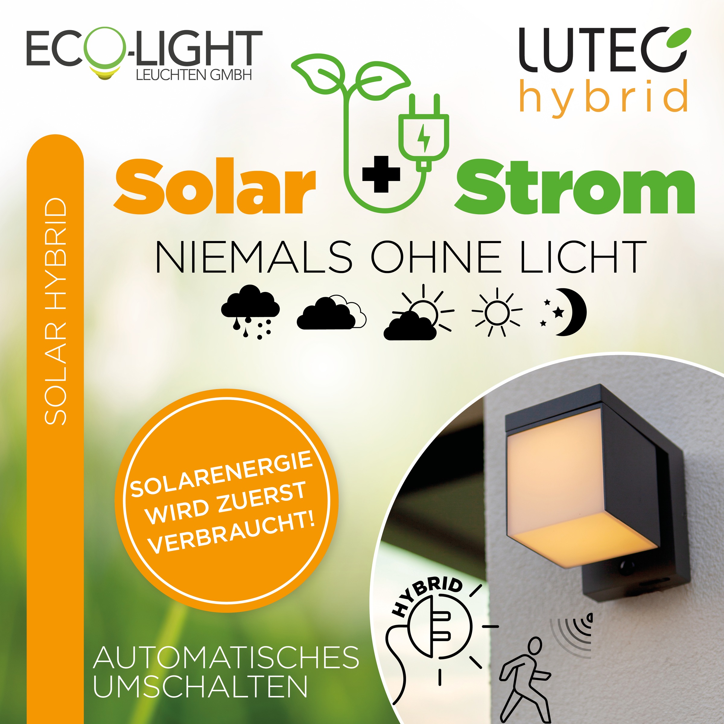 LUTEC LED Solarleuchte »LED-Solarleuchte PRIMA, Hybrid«, 1 flammig, Leuchtmittel LED-Board | LED fest integriert, Solar-Hybrid