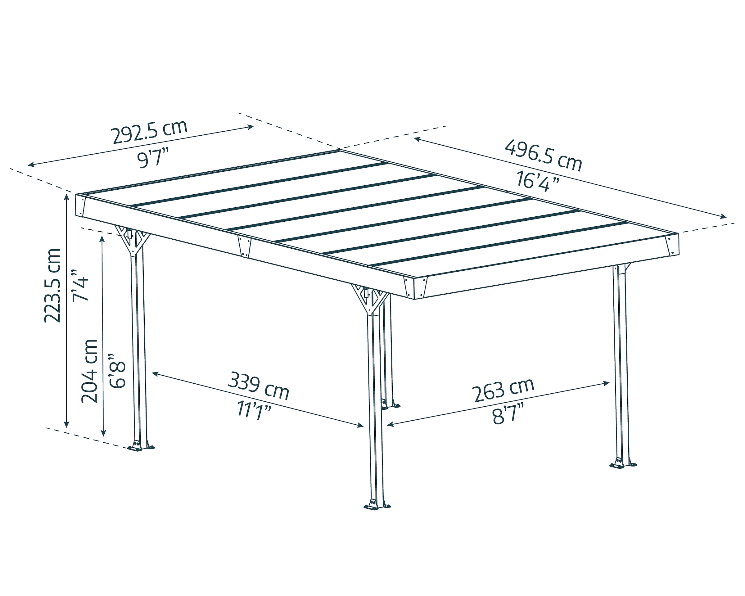 Palram - Canopia Einzelcarport »Palma 5000«, Aluminium, 263 cm, Grau, inkl. Regenrinnen und Bodenverankerungen