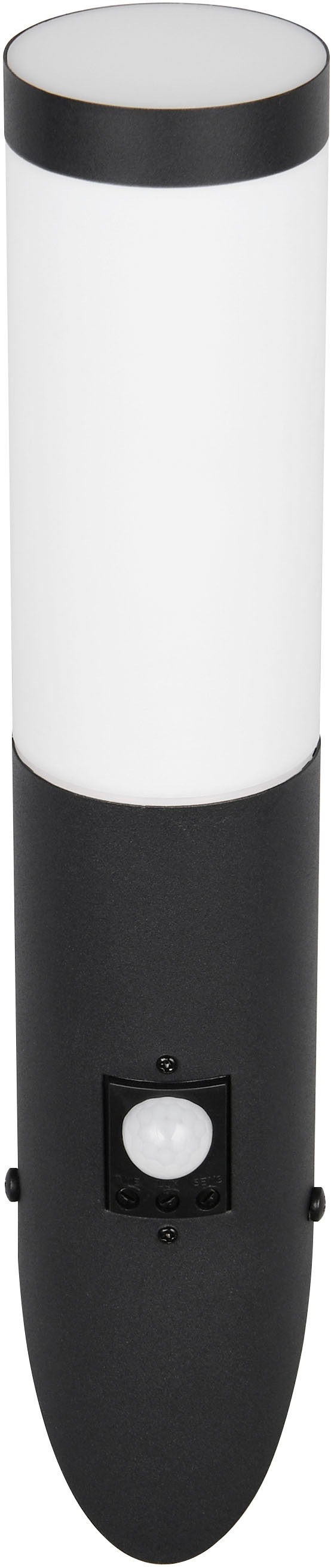 TRIO Leuchten Außen-Wandleuchte »TRIOTO, Outdoor Wandlampe Edelstahl, Wandfackel exkl 1x E27 max 25W«, 1 flammig, Leuchtmittel E27 | Leuchtmittel wechselbar, röhrenförmige Hauswand Beleuchtung, Bewegungsmelder, IP44 39cm hoch