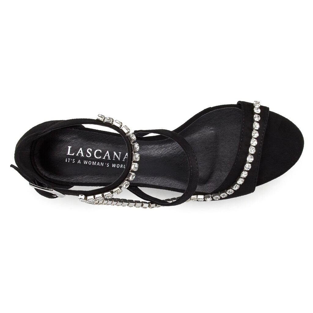 LASCANA Riemchensandalette, mit aufwendiger Schmuckkette und bequemer Absatzhöhe VEGAN