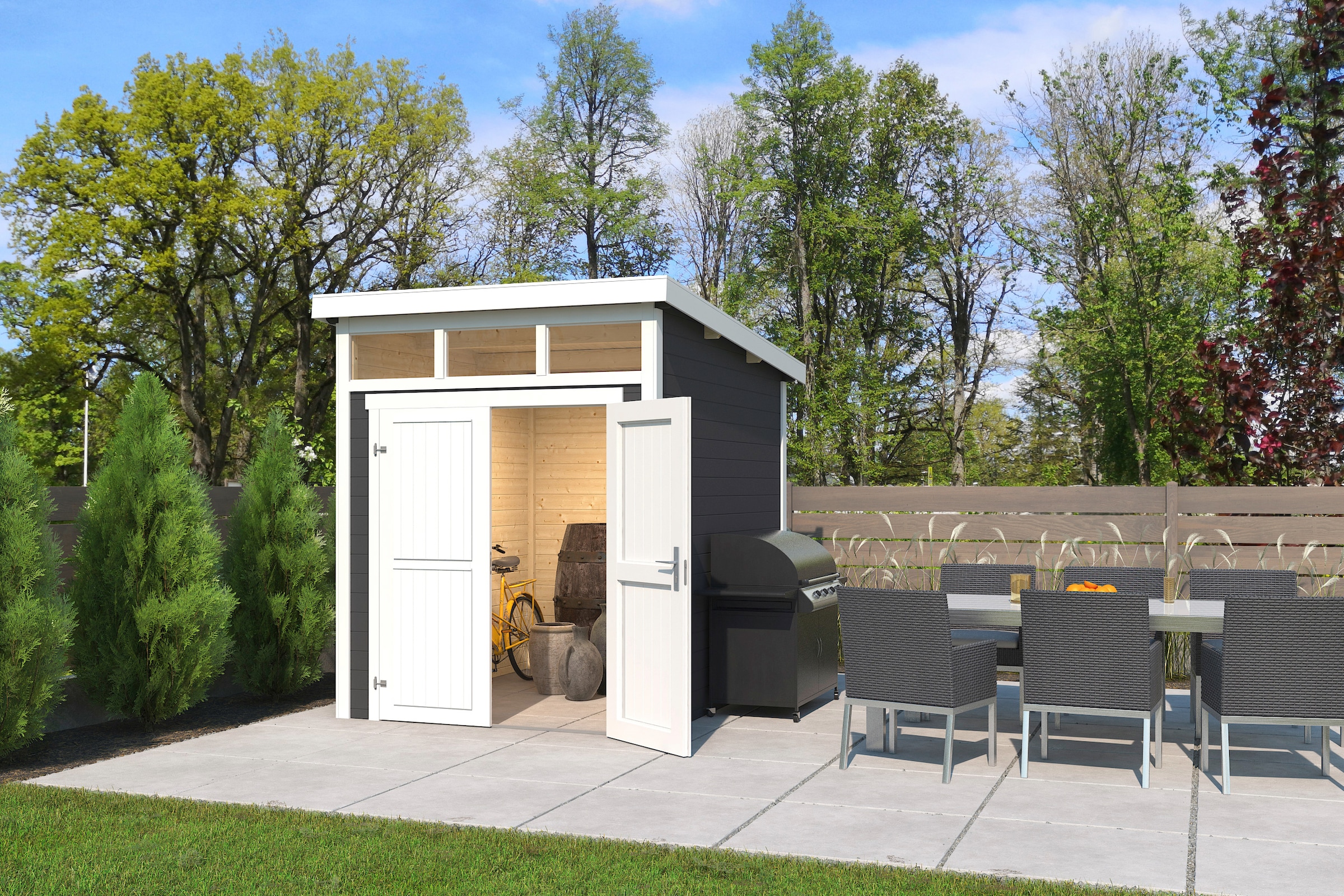 LASITA MAJA Gartenhaus »Kibo 2«, Blochbohlenhaus 28mm, Fundamentmass 2000x2500, Carbongrau