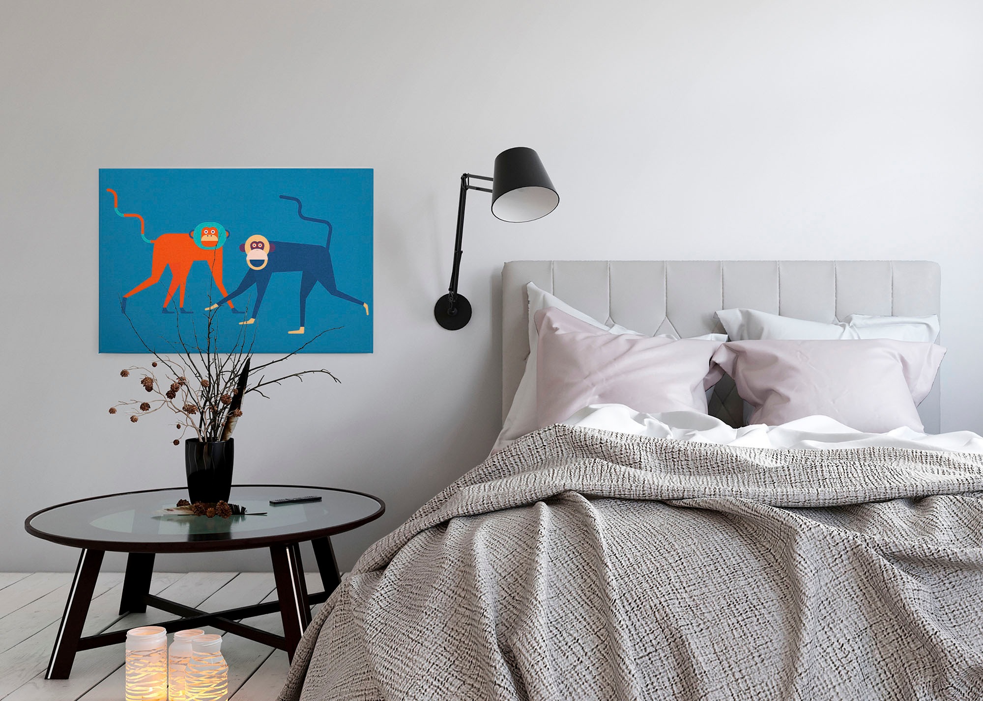 A.S. Création Leinwandbild »monkey business«, Kunst-Tiere-Kinder, (1 St.), Keilrahmen Bild Kunst Affen Bunt Leinwand-Bild Wohnzimmer modern Wand