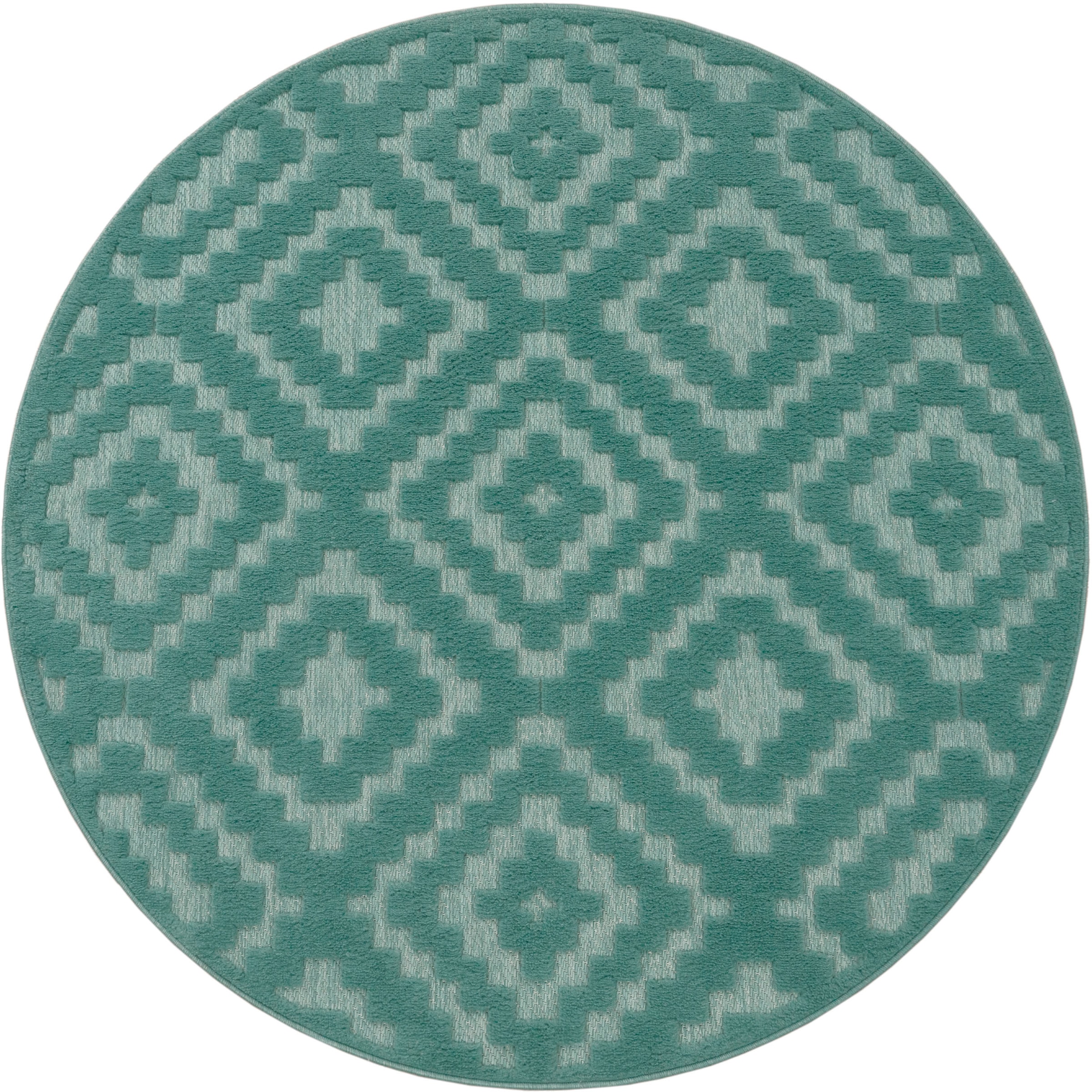 Paco Home Teppich »Livorno 672«, rund, Uni-Farben, Scandi, Rauten Muster,  Hoch-Tief Effekt, Outdoor geeignet bequem und schnell bestellen