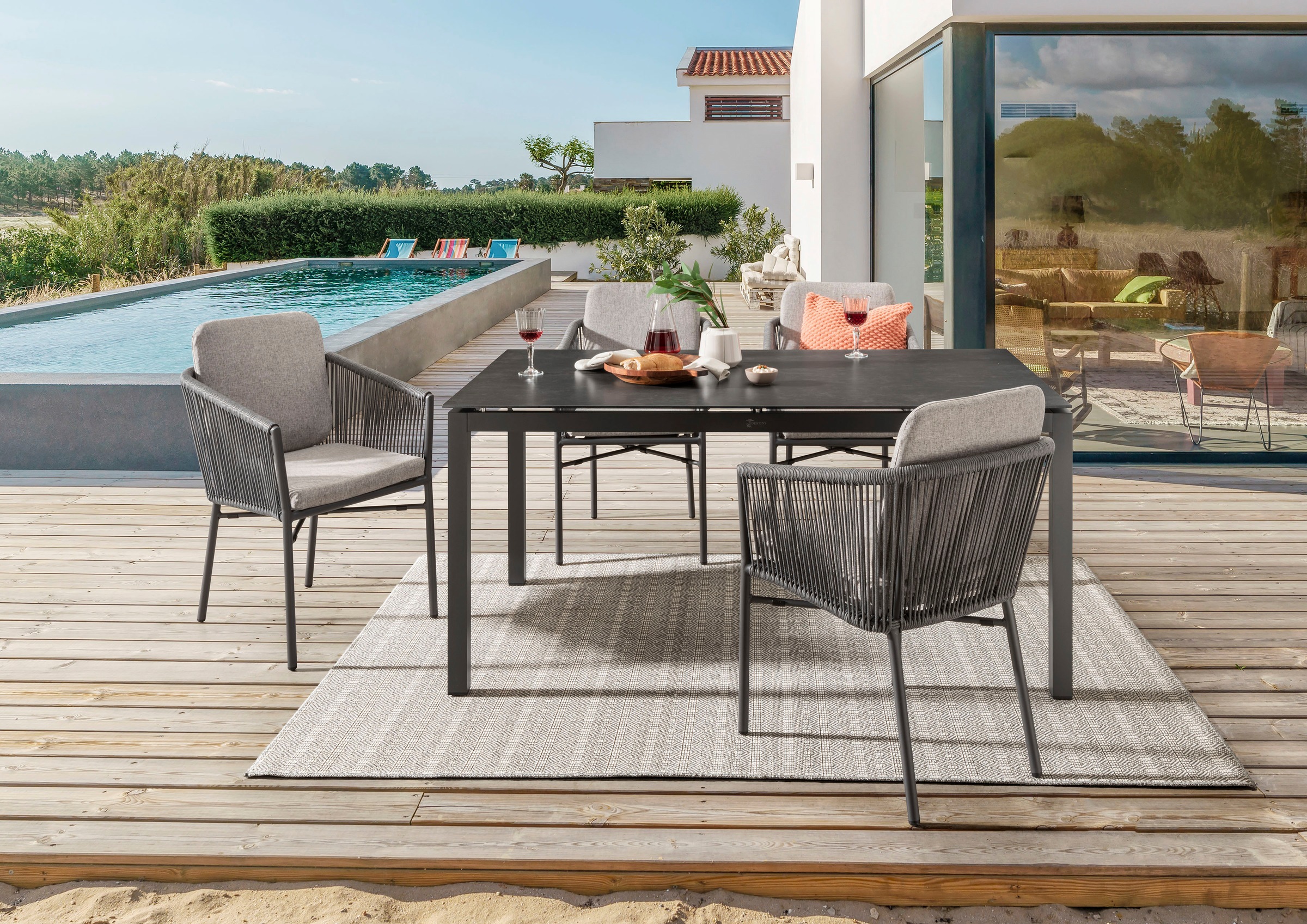 Destiny Garten-Essgruppe »LUCCA CREMONA« 4x Sessel, 1x Tisch, inkl. Auflage günstig online kaufen