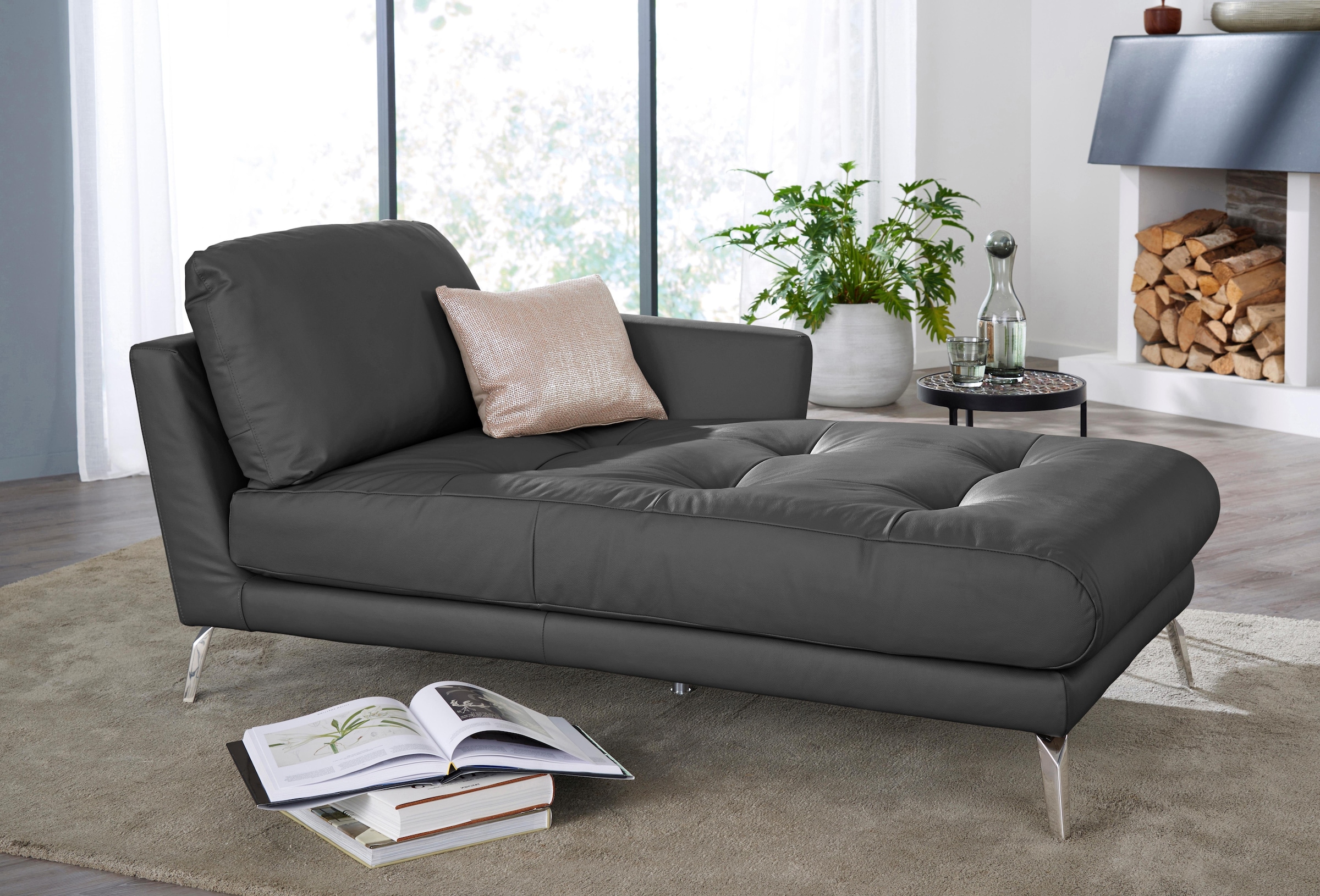 W.SCHILLIG Chaiselongue »softy«, mit dekorativer Heftung im Sitz, Füße Chrom glänzend