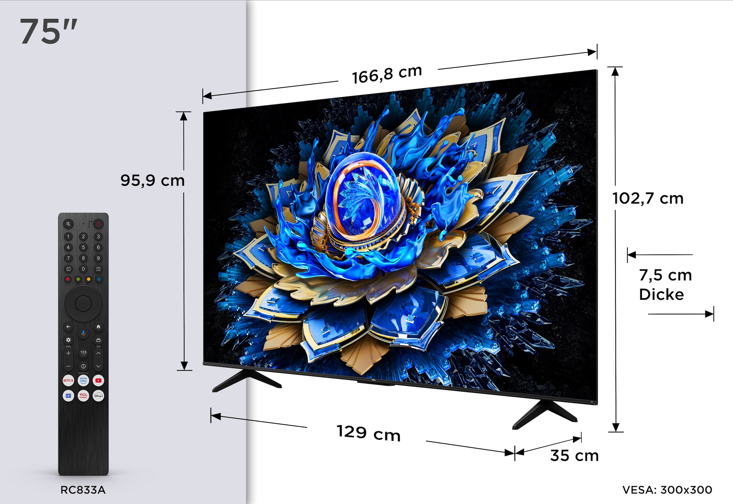 TCL QLED-Fernseher »75T69CXC« 189 cm/75 ″