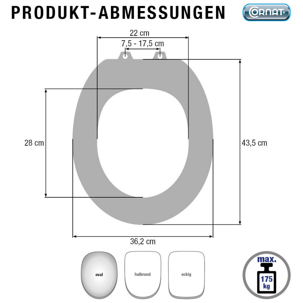 CORNAT WC-Sitz »Flaches Design - Pflegeleichter Duroplast - Quick up & Clean Funktion«