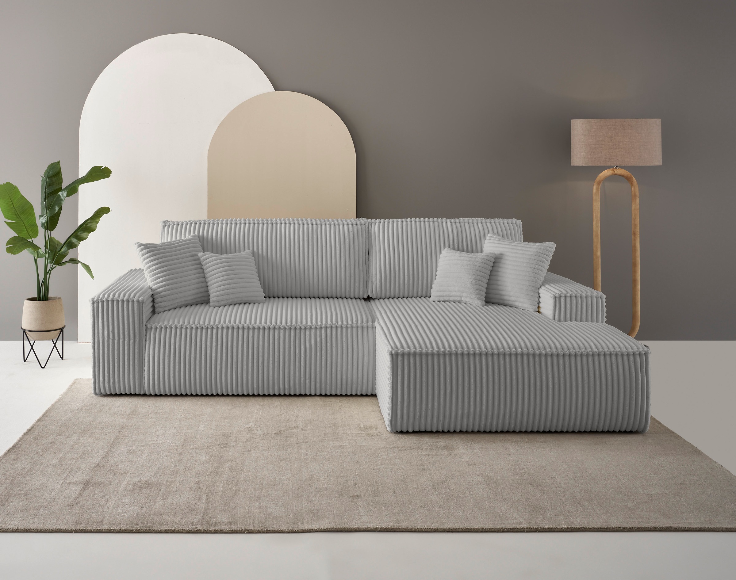 andas Ecksofa "Finnley Schlafsofa 267 cm in Bouclé, Struktur fein u. Cord, günstig online kaufen