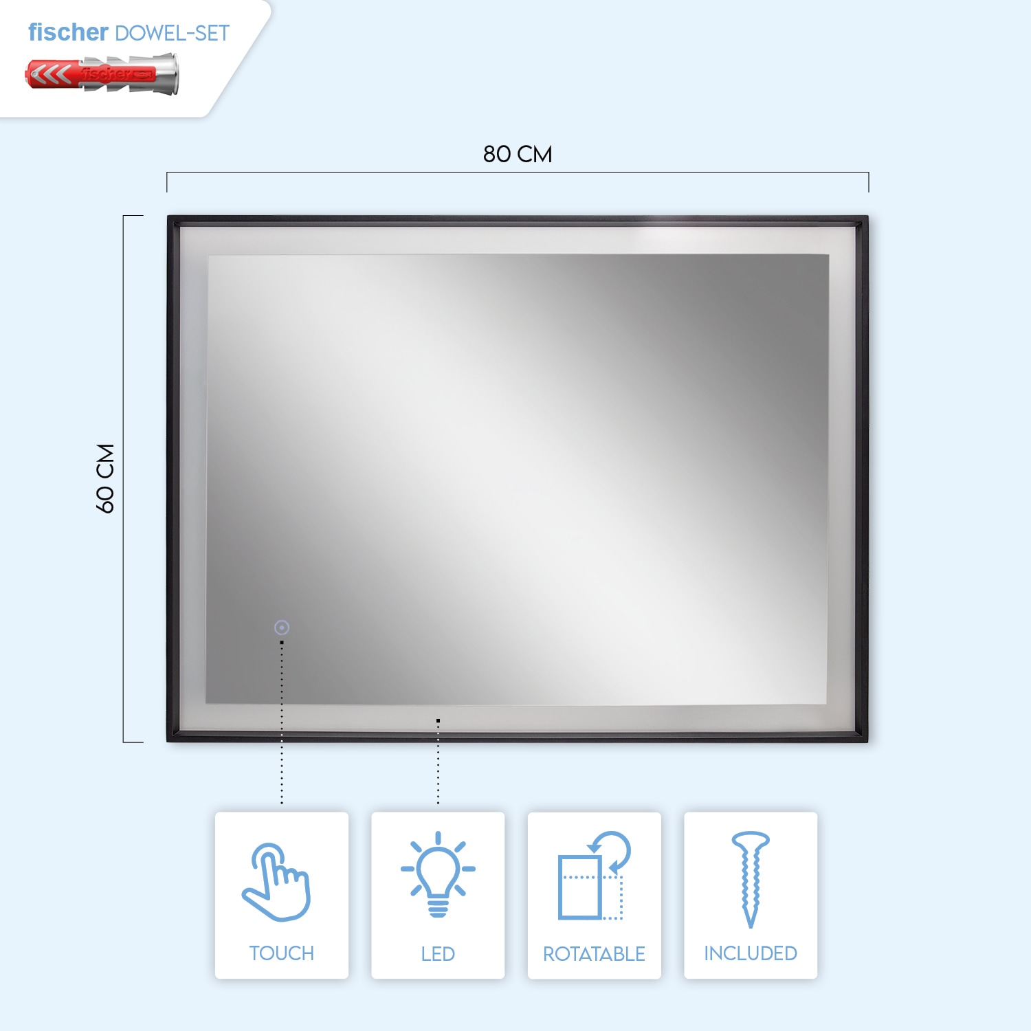Paco Home Bad-Spiegelleuchte »JENNY«, Schutzart IP44, mit LED-Leuchtmodul, wechselbar. Touchfunktion. Gr. ca. 60 x 80 cm