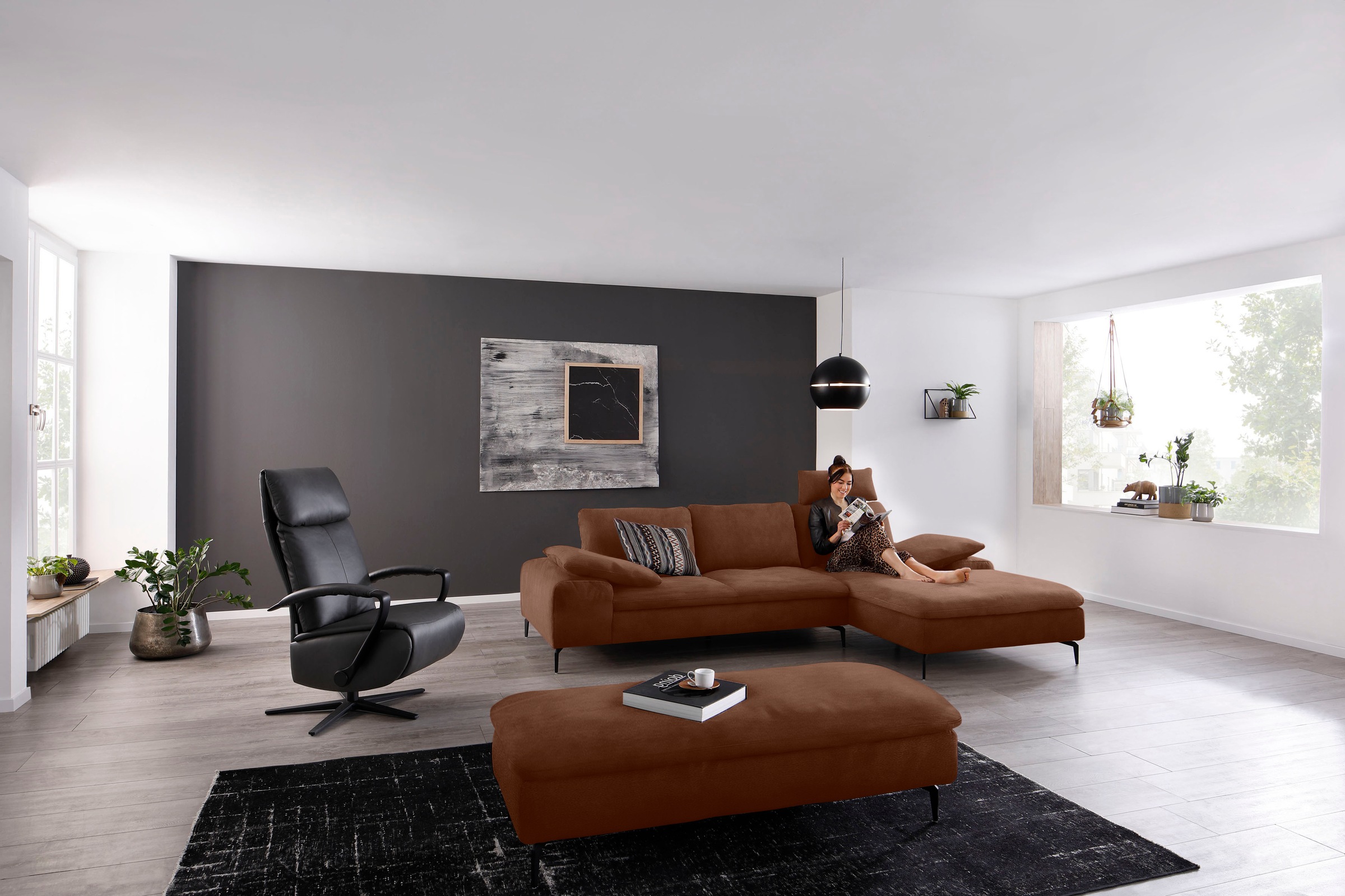 W.SCHILLIG Ecksofa »valentinoo, Designsofa, bequem, elegant und zeitlos, L-Form«, (Set), inklusive Hocker, mit Sitztiefenverstellung, Breite 299 cm