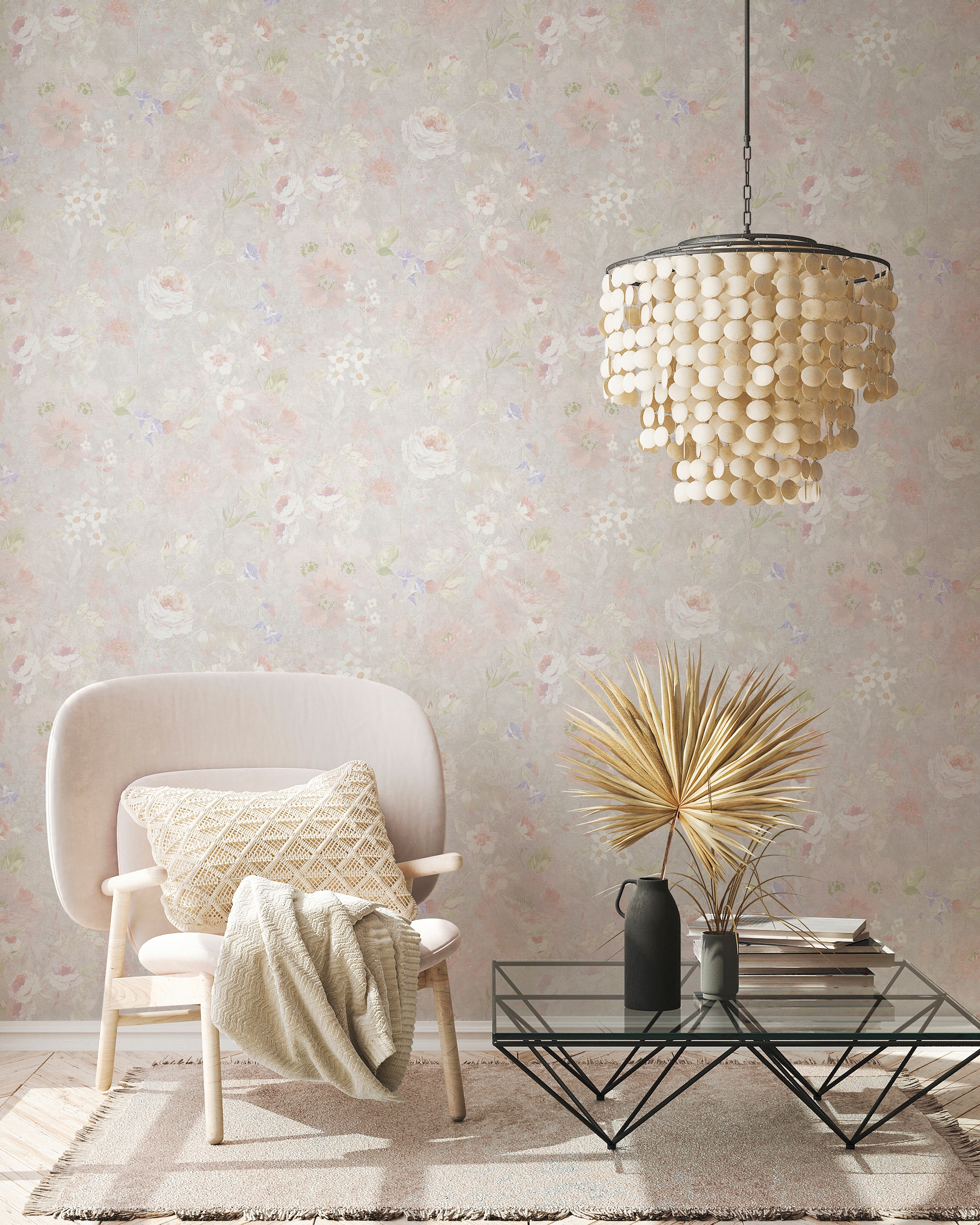 A.S. Création Vliestapete »Natural Living Blumentapete«, matt-gemustert-neutral, Blumentapete Vlies Vlies Wand Tapeten Wohnzimmer Schlafzimmer Küche