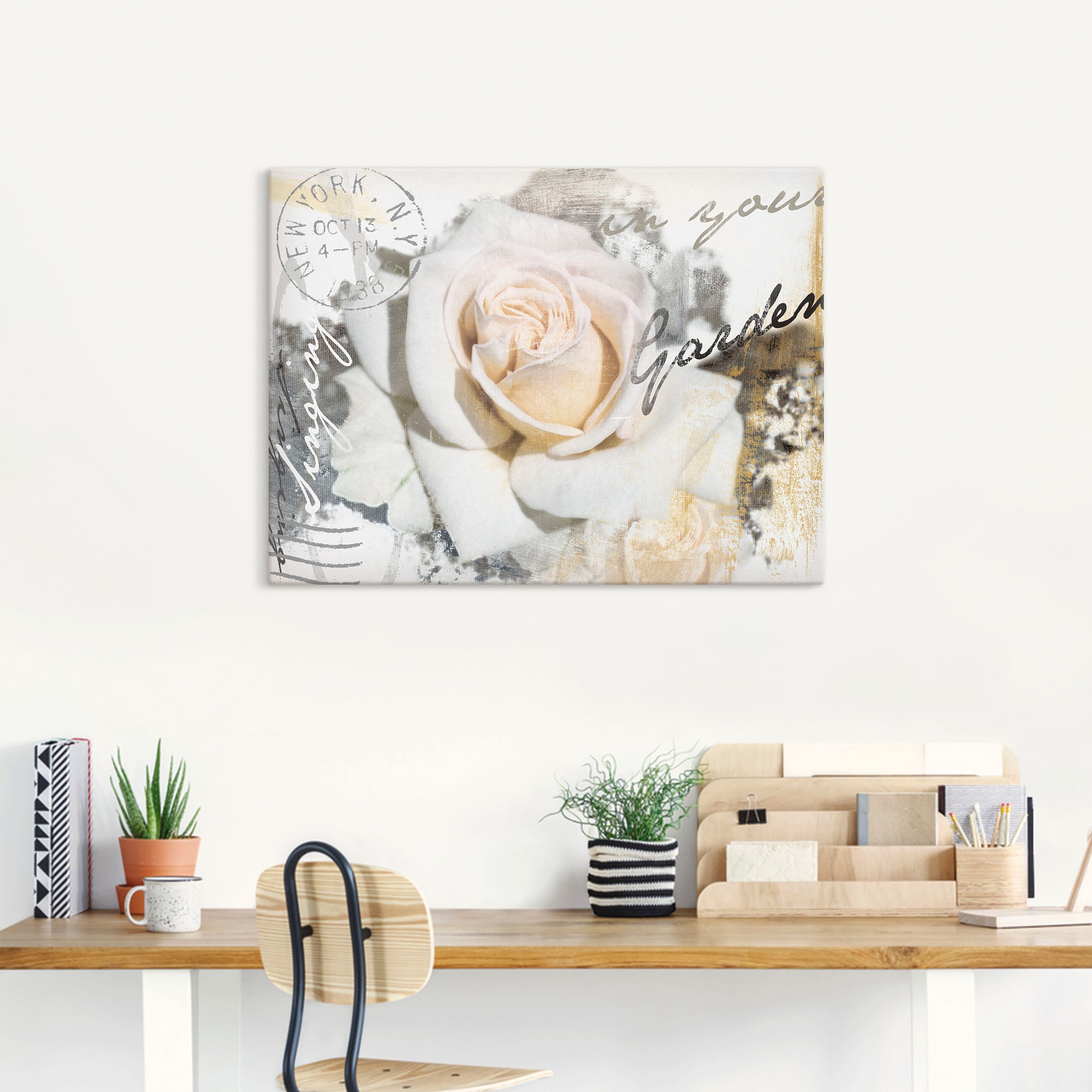 Artland Leinwandbild »In Buchstaben - Rose« Blumen 1 Stk. tlg. auf Holzrahmen gespannt