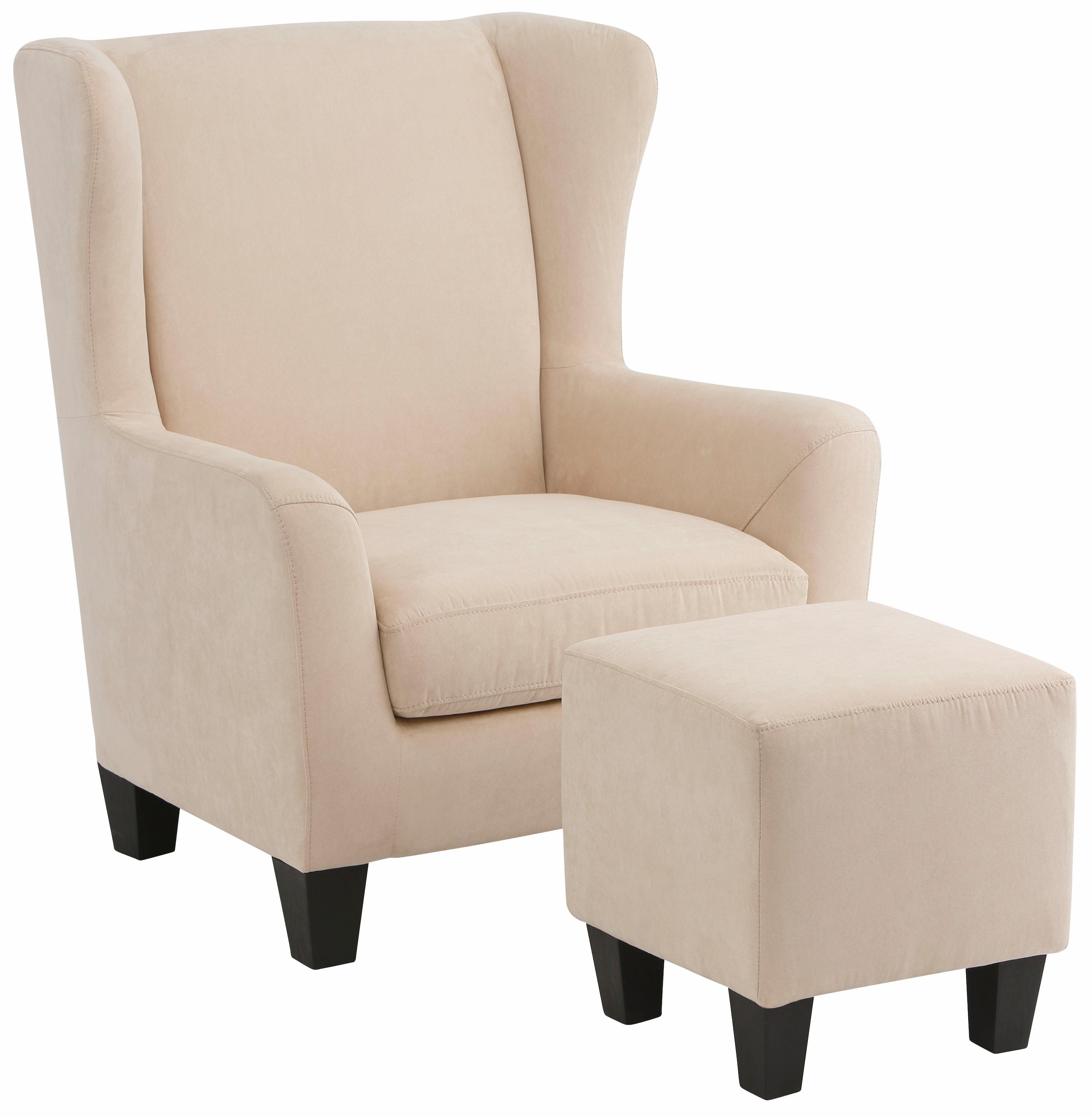 Home affaire Ohrensessel »Chilly, Sessel mit Hocker und Federkern-Polsterung,«, (Set, 2 St., bestehend aus Sessel und Hocker), in Cord und Microfaser-Bezug, Unser Dauertiefpreis