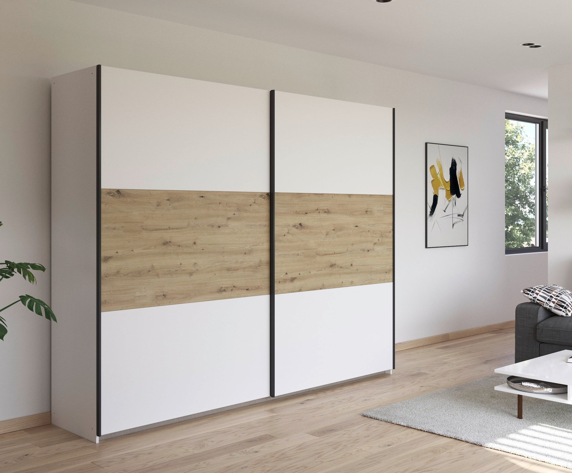 rauch Schwebetürenschrank »Kleiderschrank Schrank Garderobe Garderobenschrank Wäscheschrank NEO«, (in 3 verschiedenen Ausstattungen BASIC/CLASSIC/PREMIUM), mit großzügigem Stauraum und vielfältigen Farbkombinationen