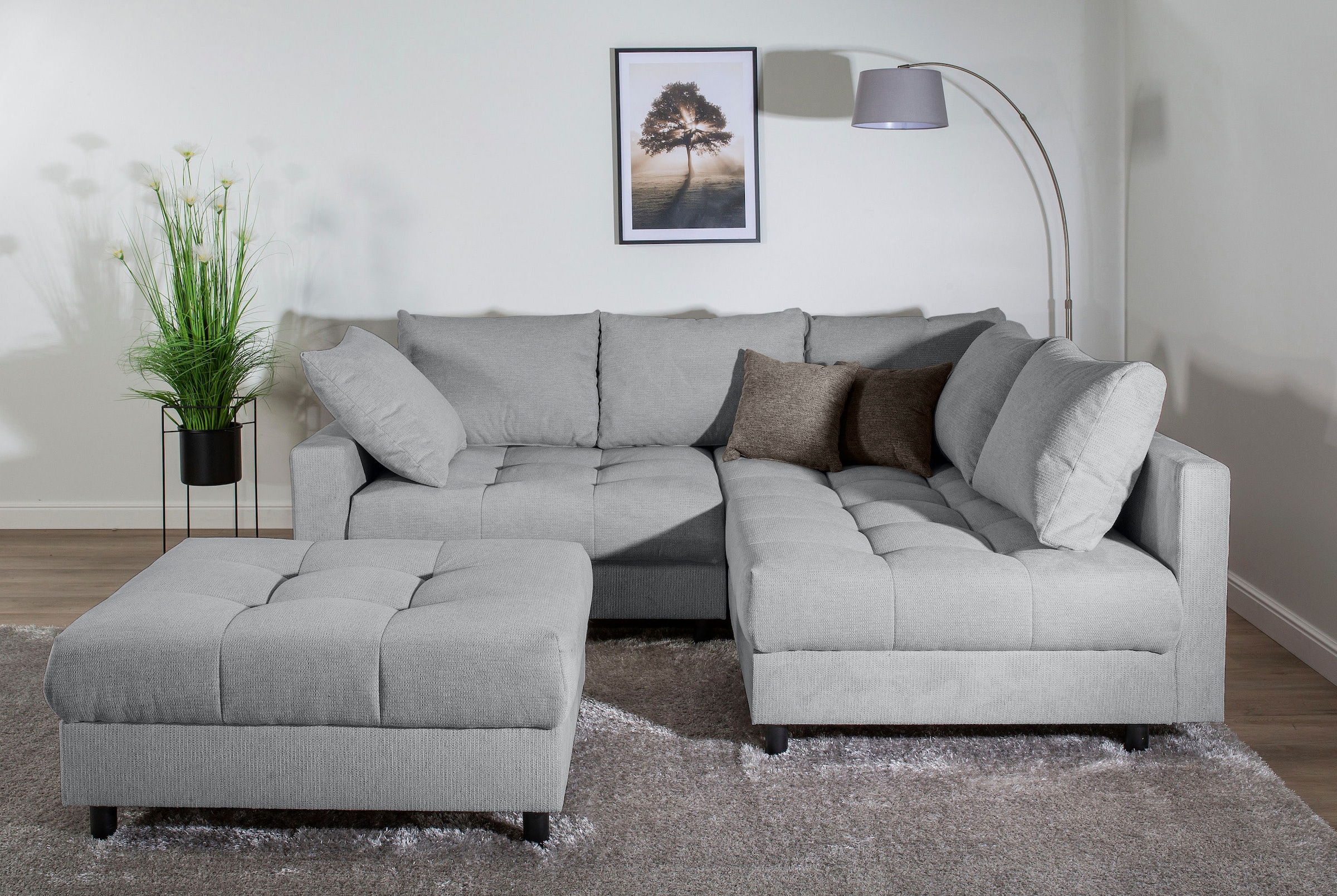Home affaire Ecksofa »Toni L-Form, B: 215 cm«, mit Hocker & 2 Zierkissen, F günstig online kaufen