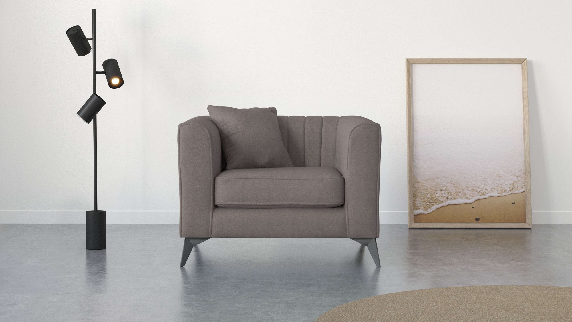 Places of Style Sessel »MATTHEW Loungesessel, Maße B/T/H: 99/86/74 cm«, incl. 1 Zierkissen, Steppung im Rückenbereich
