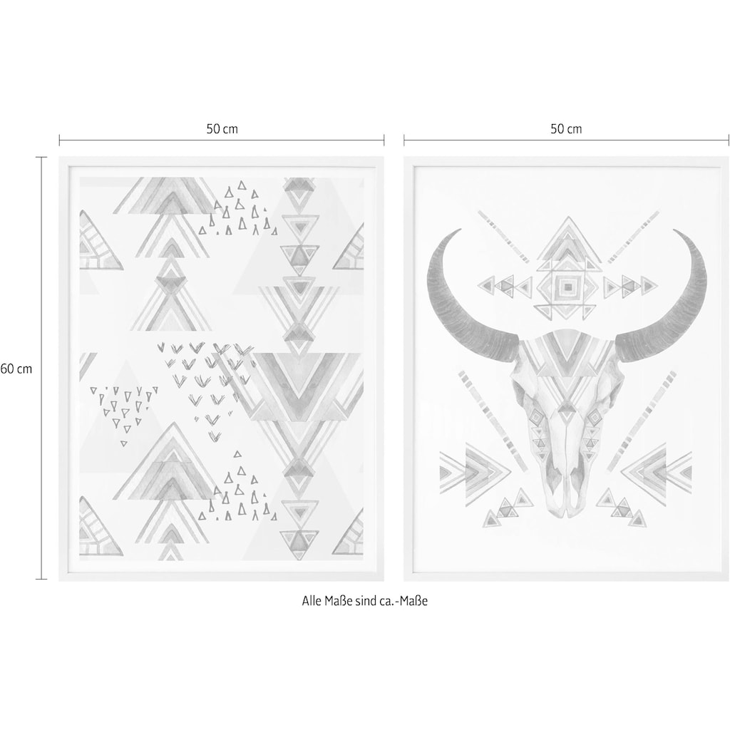 Wall-Art Poster »Boho Tribal Tipi Hirschgeweih Set«, (Set, 2 St.)