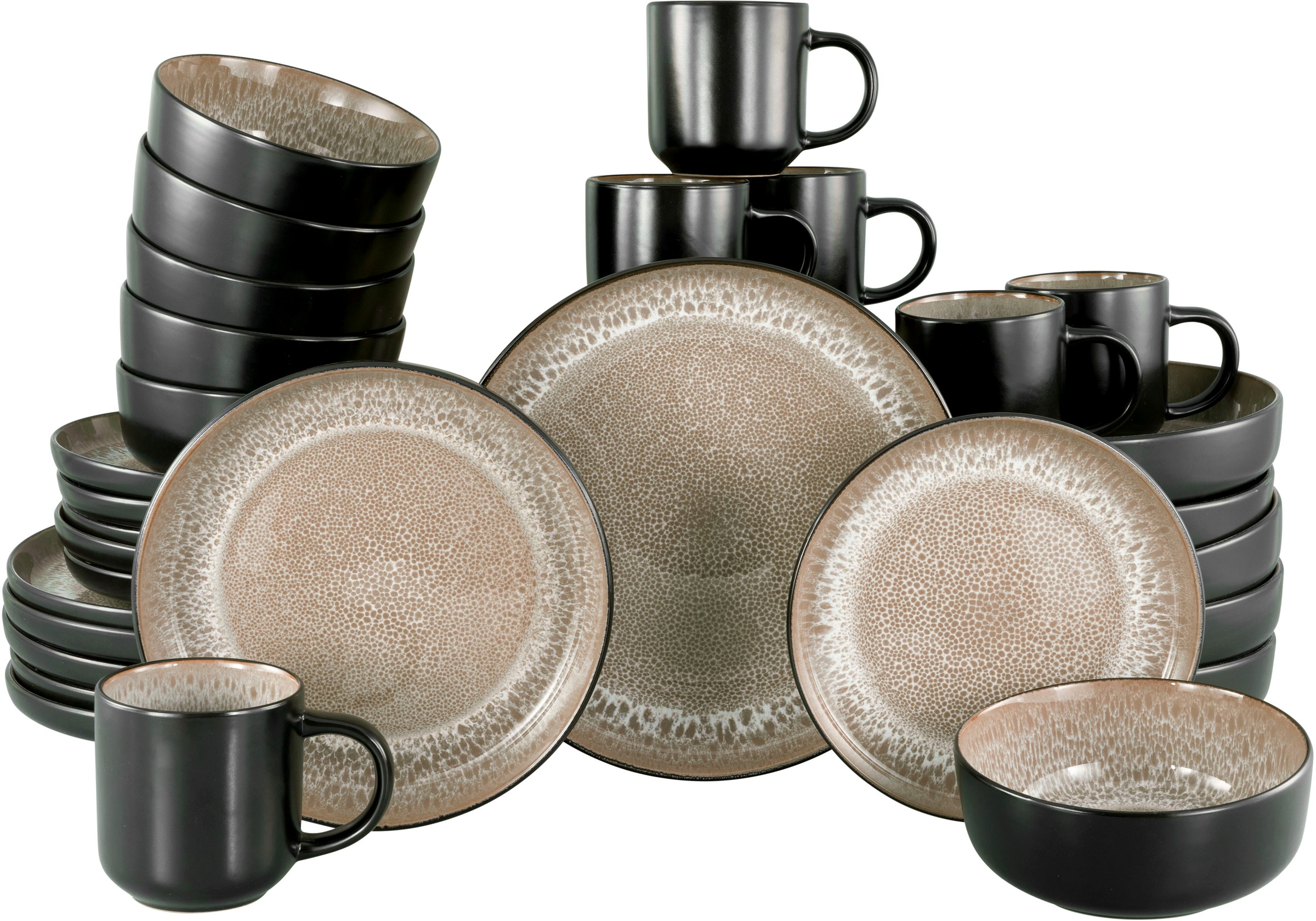 MY HOME Kombiservice »modernes Geschirr-Set, Service Nydala« hohe Haltbarkeit, spülmaschinen- & mikrowellengeeignet, Reaktivglasur schwarz/beige