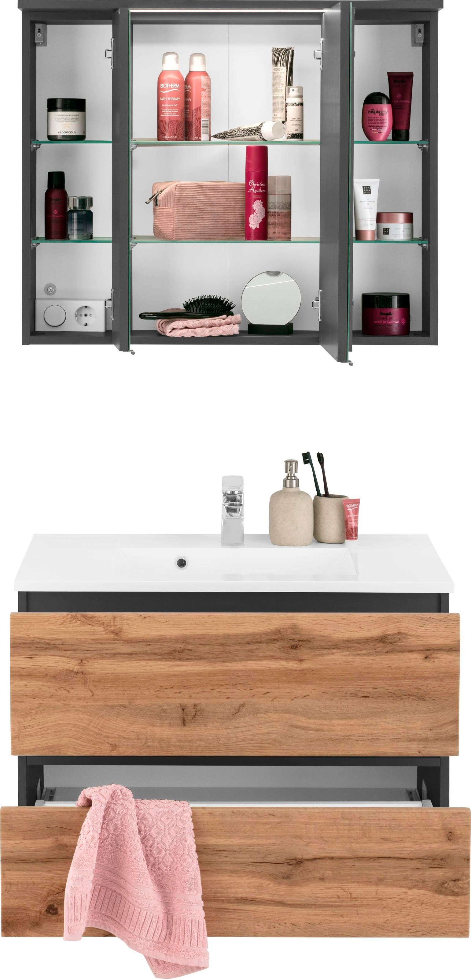welltime Badmöbel-Set »Lucca«, (2 St.), Breite 80 cm, mit direkter LED-Beleuchtung