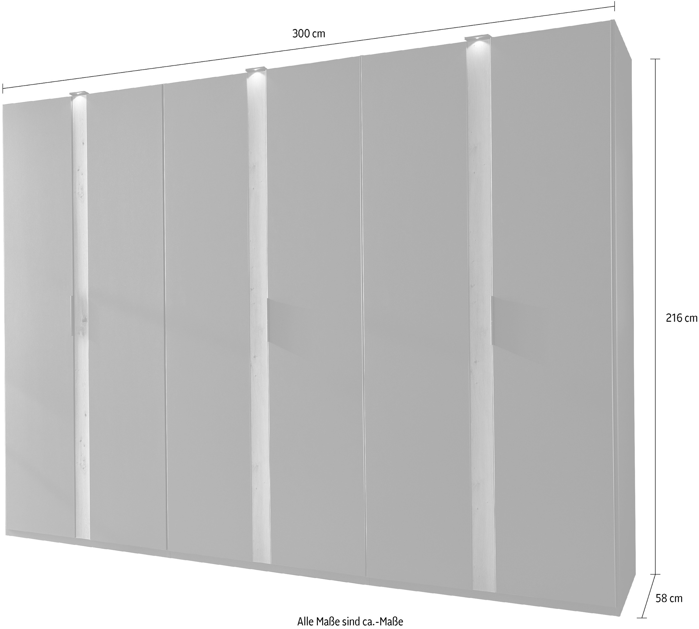 Wimex Drehtürenschrank »Rimini by fresh to go, weiß oder graphit mit schwarzen Metallgriffen«, inklusive LED Beleuchtung, 3 Breiten: 200, 250 oder 300cm, 216cm hoch