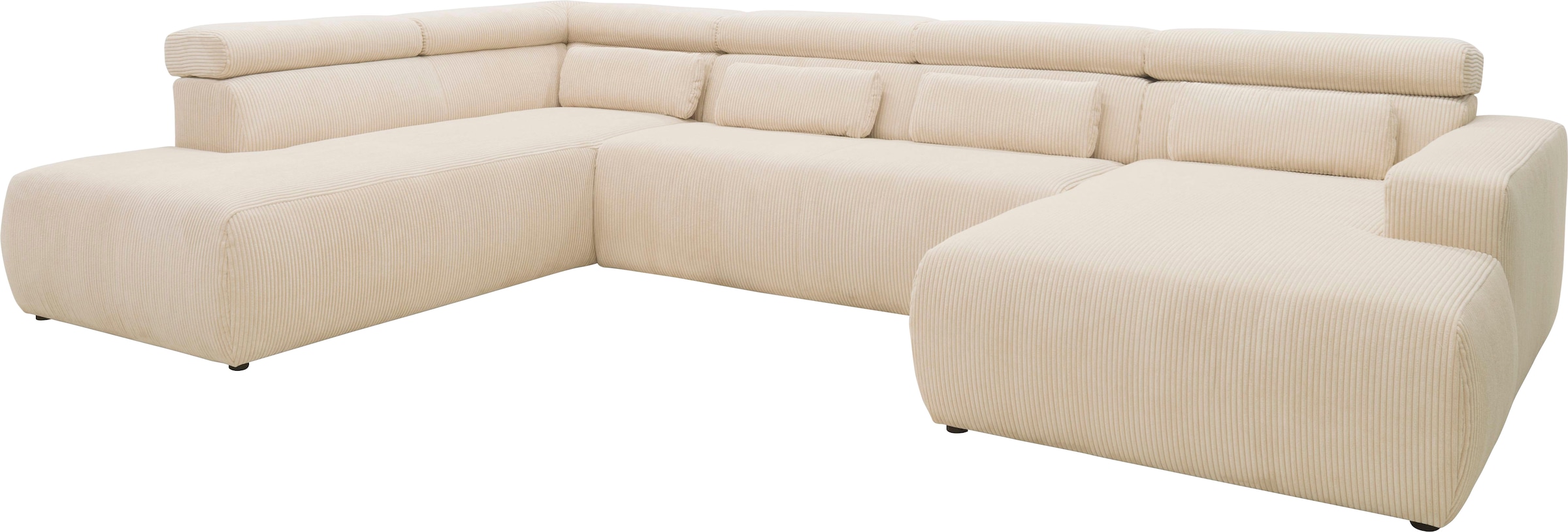 DOMO collection Wohnlandschaft »Brandon viele Bezugsarten, auch in Cord und Leder, incl. Nierenkissen«, mit Kopfteilverstellung, wahlweise Sitztiefenverstellung, U-Form