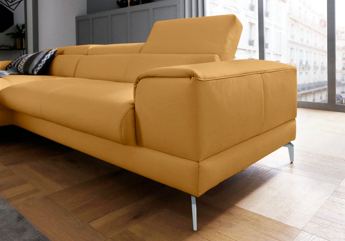 W.SCHILLIG Ecksofa »piedroo, Designsofa mit tollem Sitzkomfort, bequem und elegant, L-Form«, Kopfteilverstellung, wahlweise mit Sitztiefenverstellung, Breite 303cm