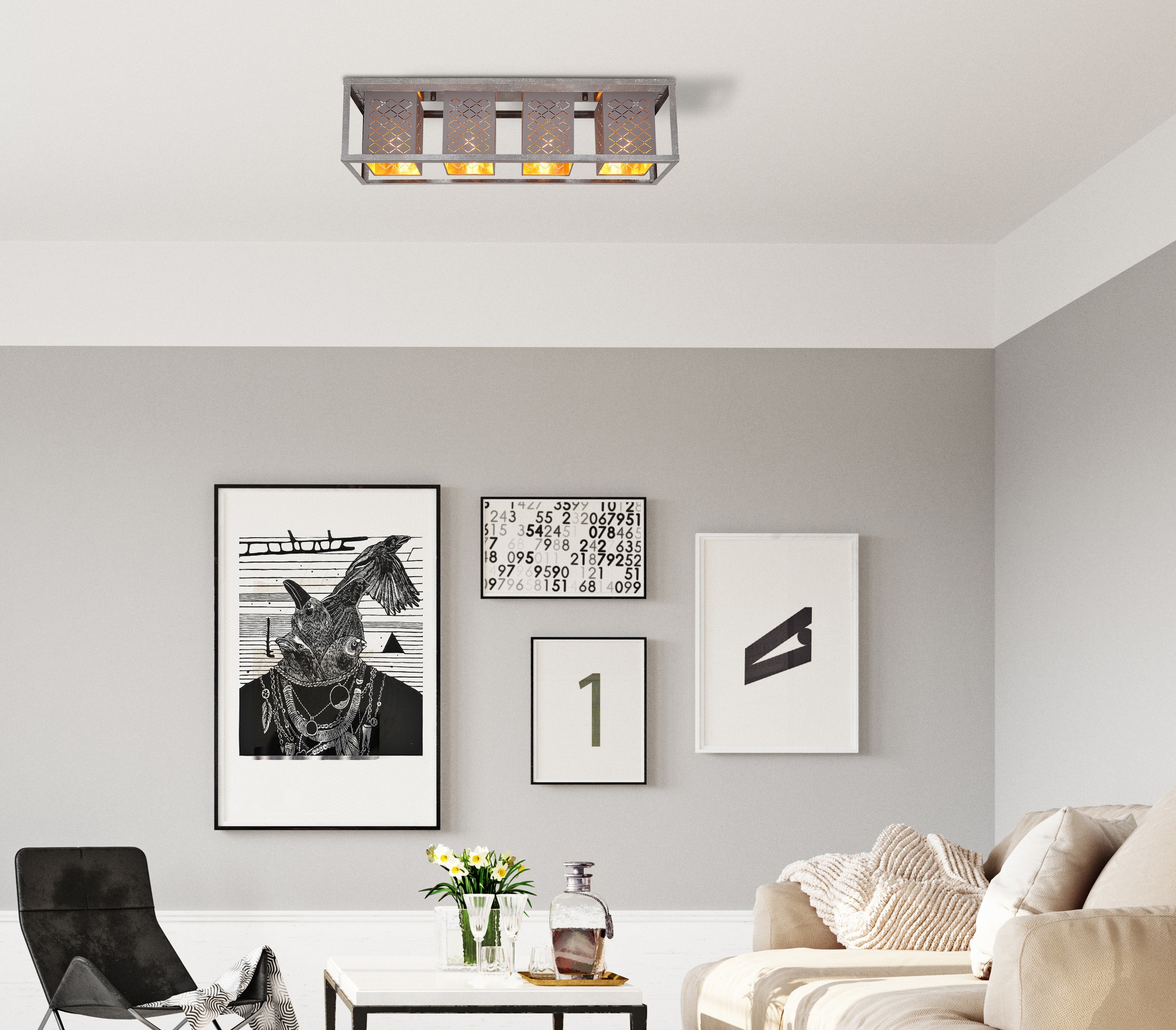 GLOBO LIGHTING Deckenleuchte »THOMAS« E27 1 Stk. Deckenlampe/silberfarben/antik/Dekorstanzung/Wohnbereich