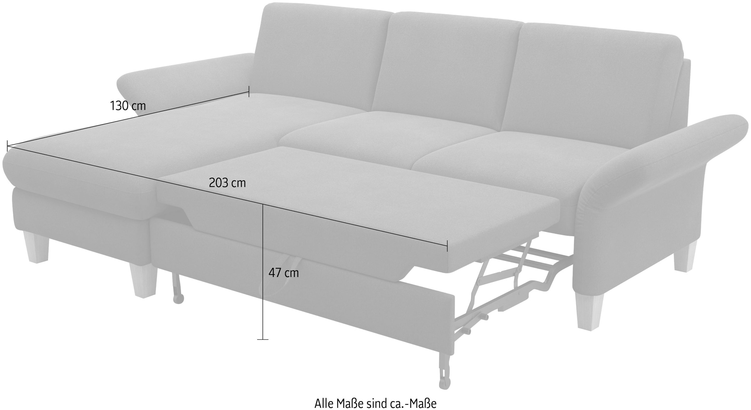 Home affaire Ecksofa »Rochelle«, wahlweise mit Armlverstellung, Klappbett mit Rollen & Bettkasten