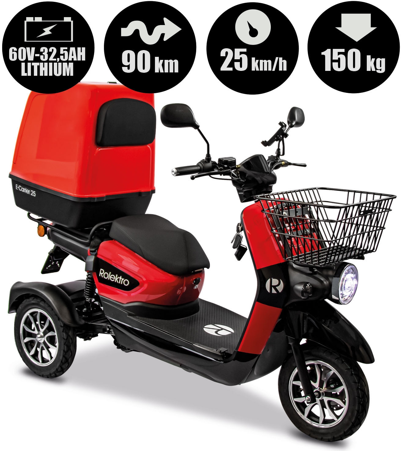 Rolektro Elektromobil »Rolektro E-Carrier 25 V.3 Lithium mit XXL-Koffer«, (mit Topcase)