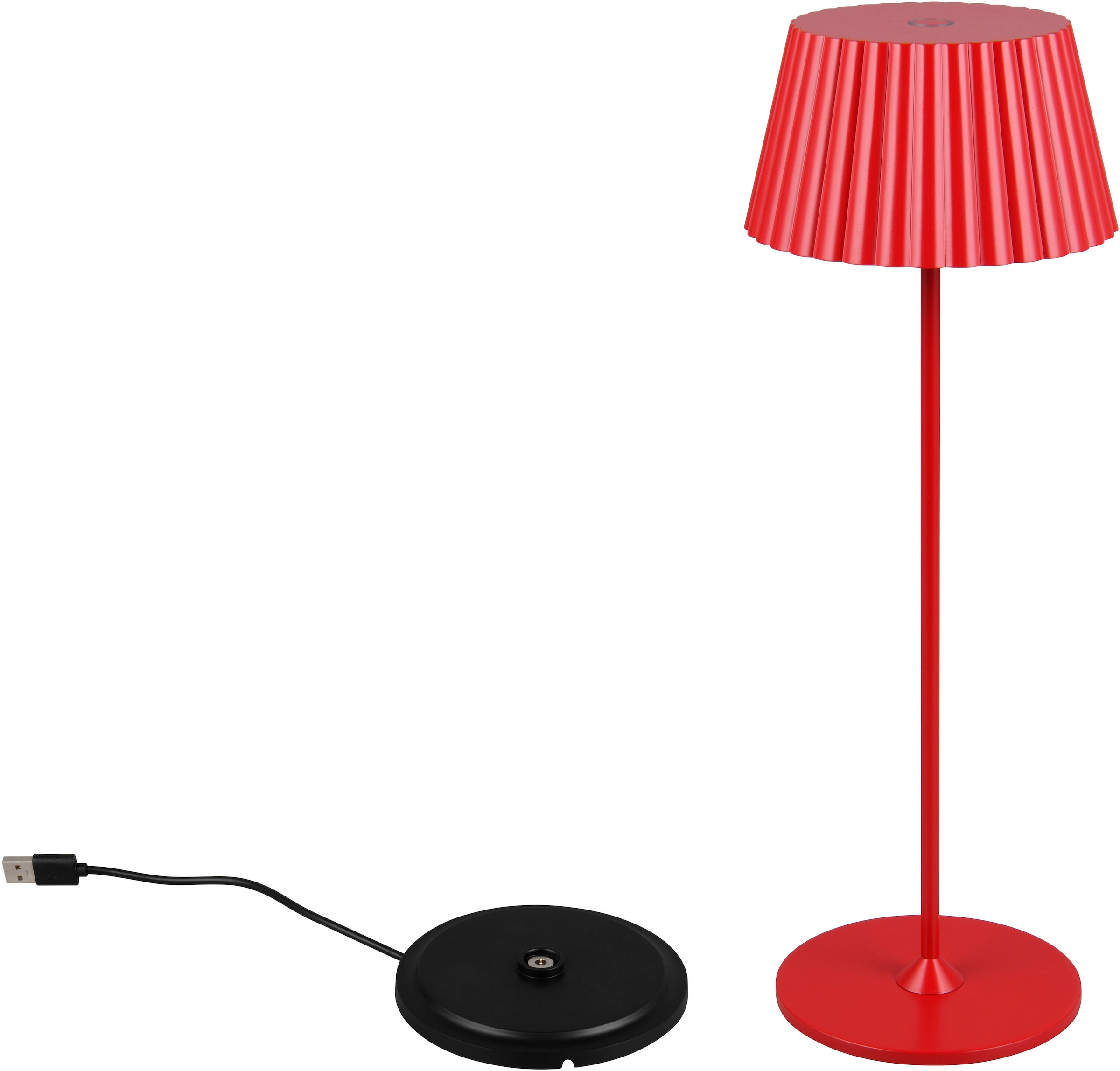 REALITY Leuchten LED Außen-Tischleuchte »SUAREZ«, 1 flammig, Leuchtmittel LED-Board | LED fest integriert, Outdoor Akku Tischlampe inkl Ladestation USB-C, Touch-Dimmer Höhe 39cm