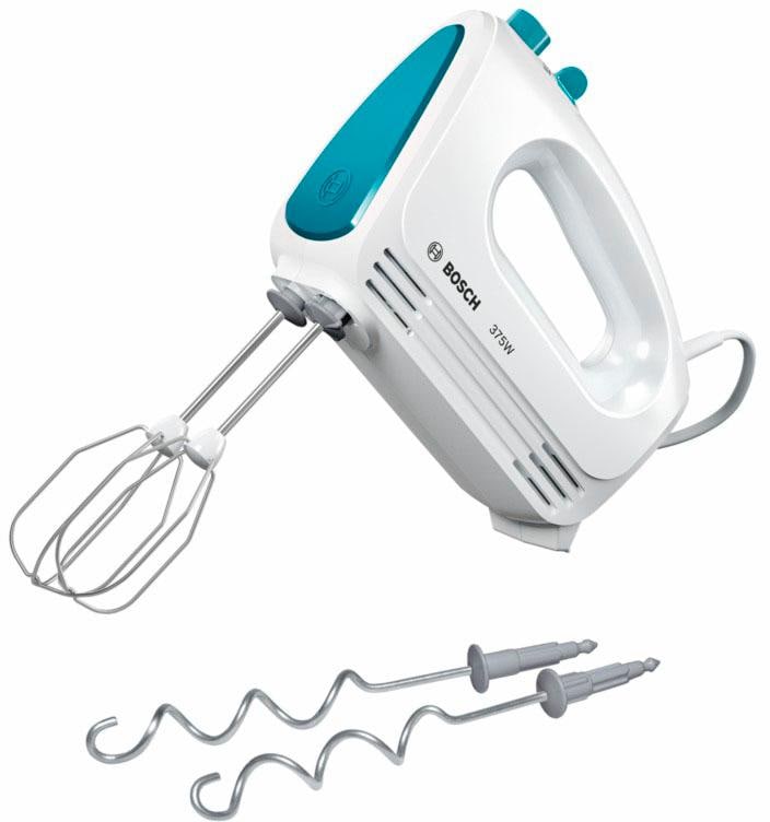 BOSCH Handmixer »CleverMixx MFQ2210D, Edelst. Rührbesen/Knethaken, 4 Stufen, weiß/blau«, 375 W, Auswurftaste, leichtes Gehäuse, Made in Europe