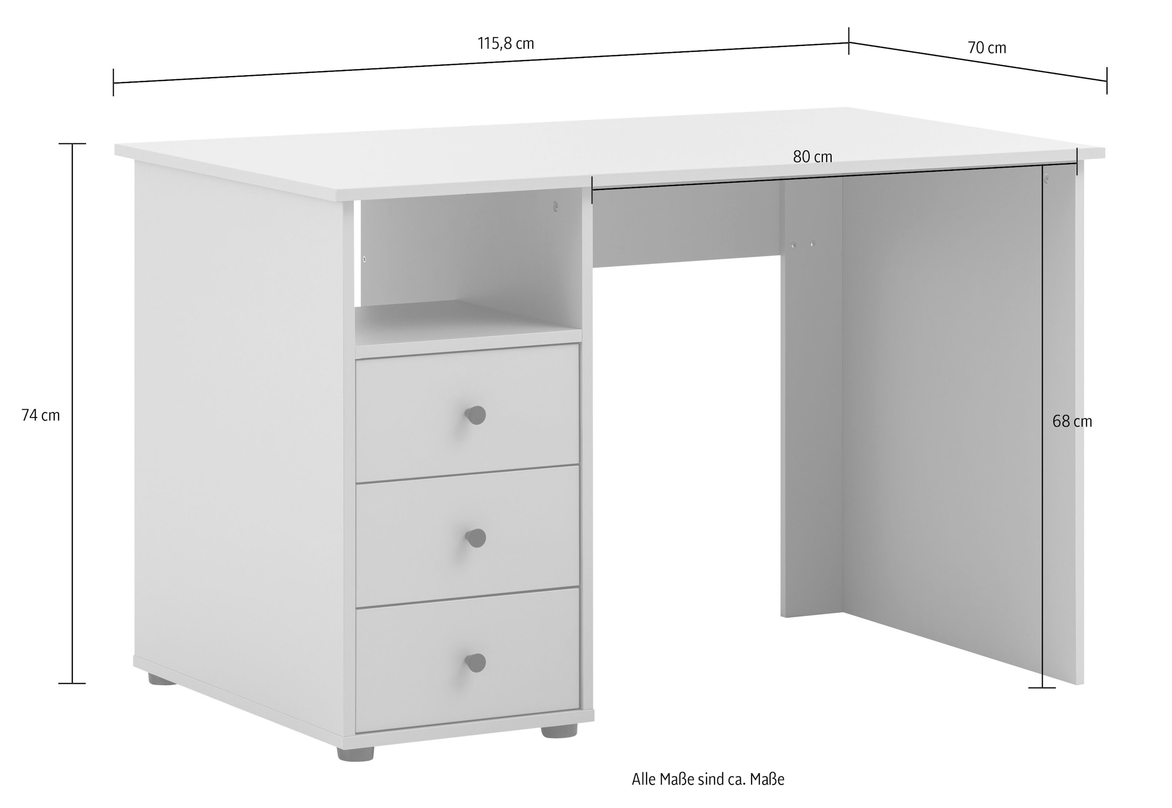 Schildmeyer Schreibtisch »Smash, Breite 115 cm«, 3 Schubladen mit Teilauszug und Metallbeschlägen