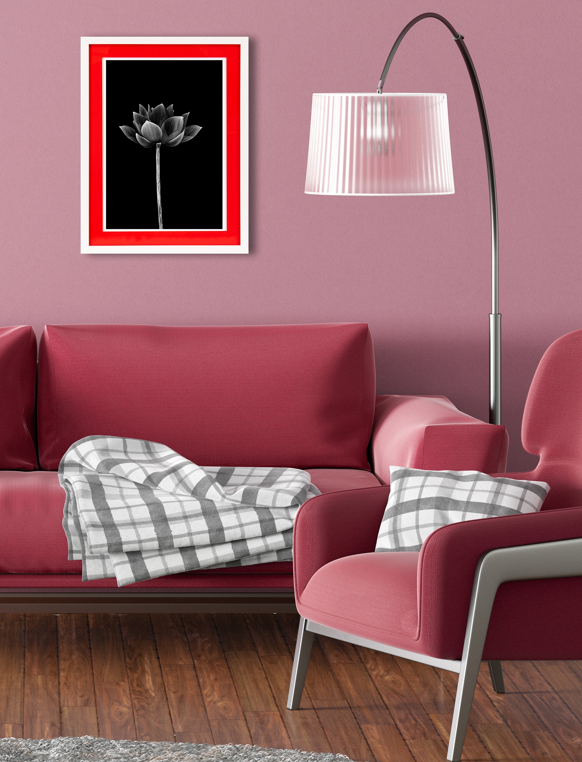 queence Bild mit Rahmen »Blume, schwarz, weiß«, Blumen-Blumenbilder-Schwarz-Weiß, (1 St.), Poster mit buntem Acrylglas Passepartout
