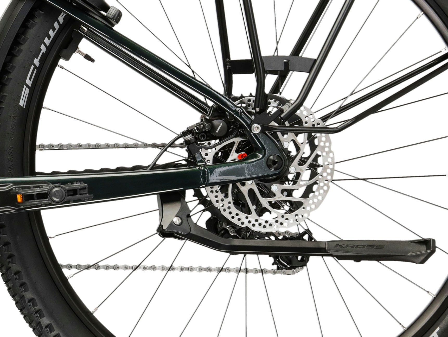 Kross »Influx Hybrid SUV 2.0 16,7Ah / 600 Wh 29 Zoll grün 9 Gänge 2026« 9 Gang Shimano CUES U4000 Schaltwerk Kettenschaltung Mittelmotor 250 W