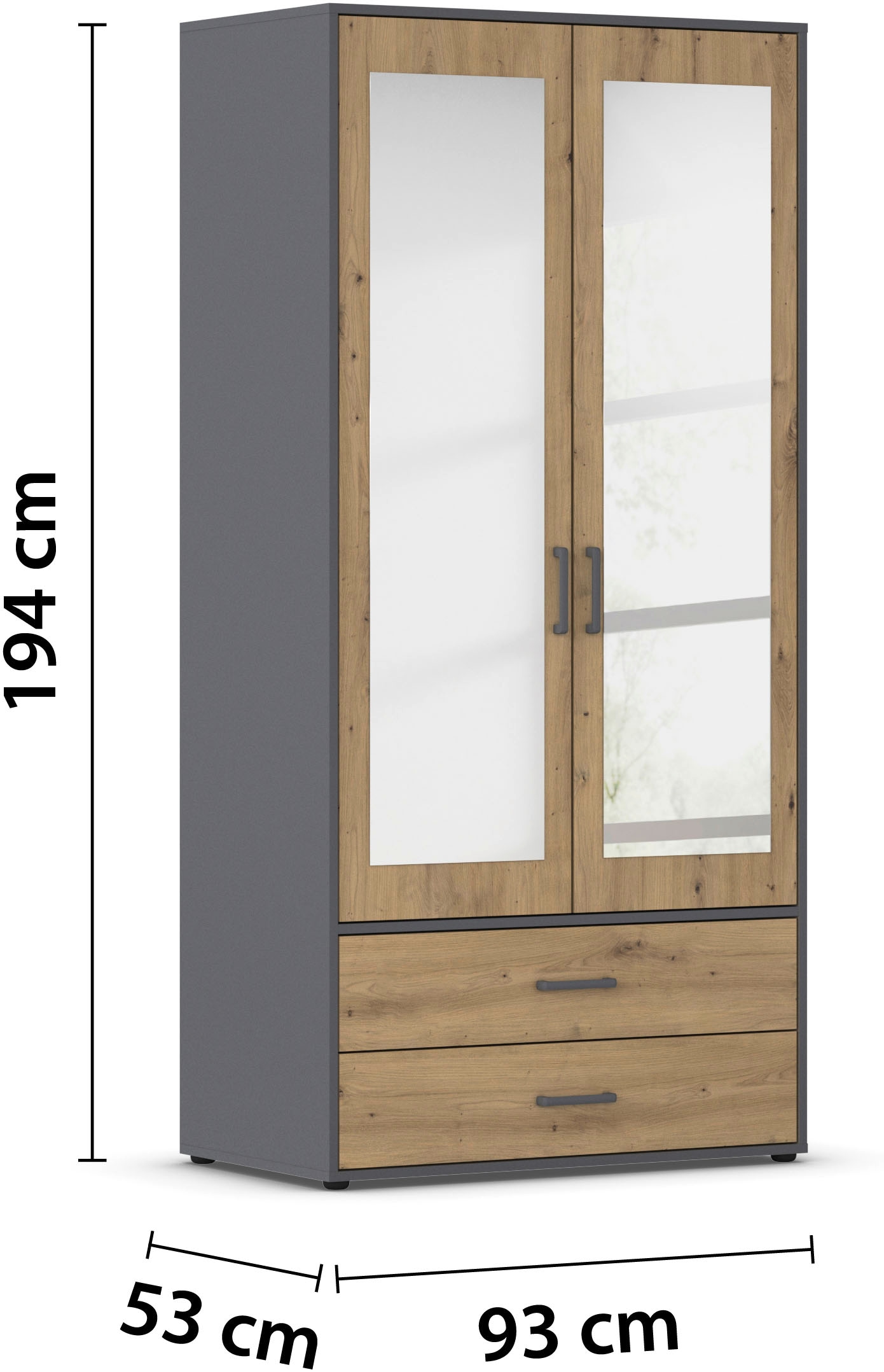 rauch Drehtürenschrank »Kleiderschrank Schrank Garderobe Wäscheschrank VOYAGER« in 3 verschiedenen Ausstattungen BASIC/CLASSIC/PREMIUM,  mit modernen Griffen in Graumetallic, inkl. Schubkästen und Spiegel
