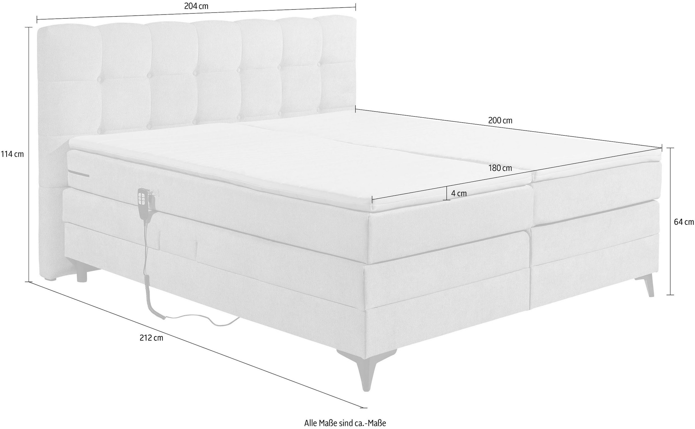 ED EXCITING DESIGN Boxspringbett »Atlas 180x200cm, elektrisch verstellbar« inkl. Topper, 7 Zonen Matratze, elektrisch verstellbar