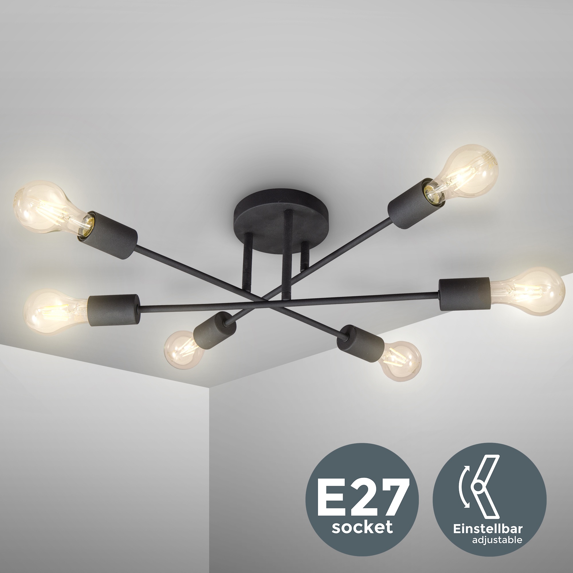 B.K.Licht LED Deckenleuchte, 6 flammig, Leuchtmittel E27   ohne Leuchtmitte günstig online kaufen