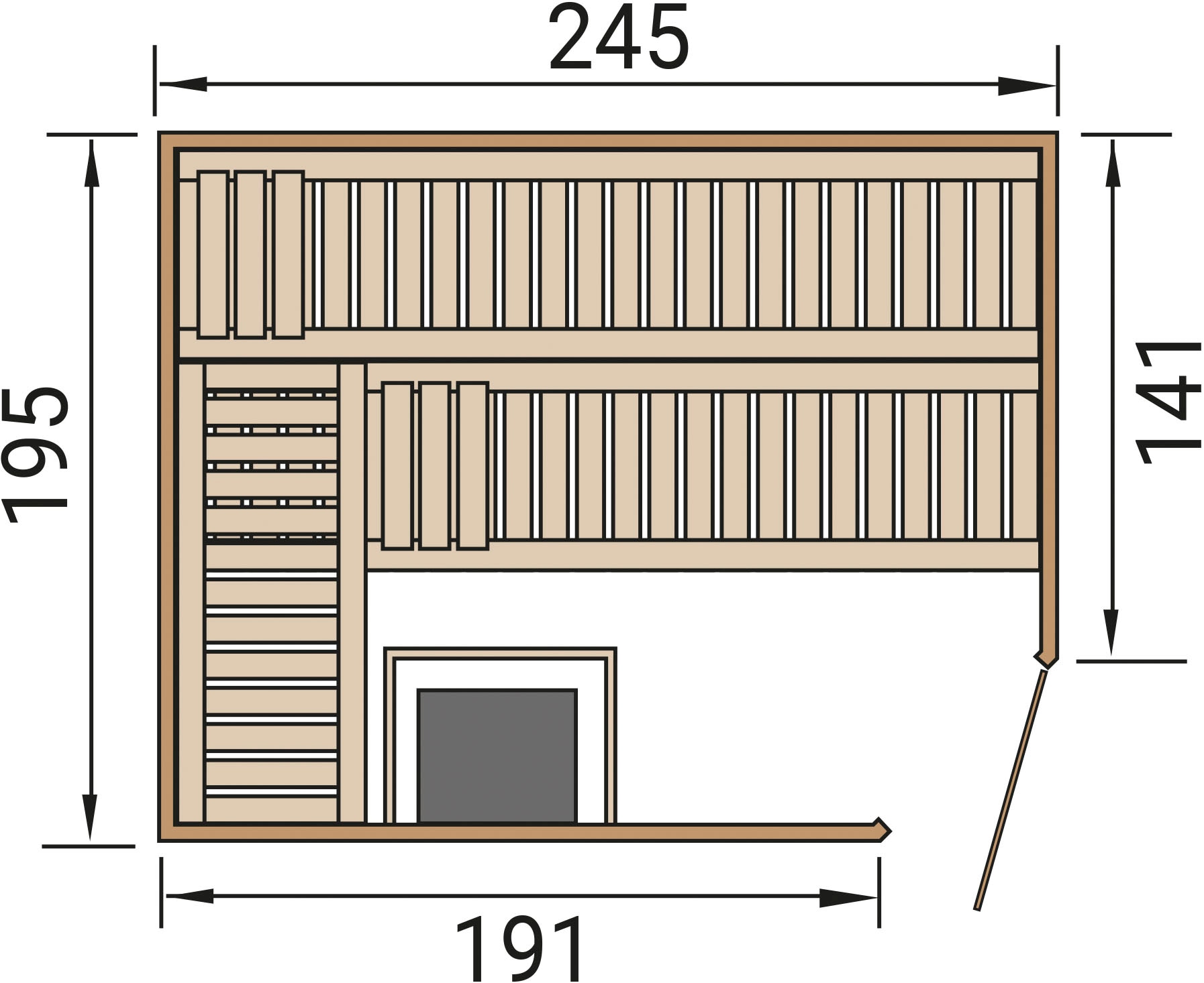 weka Sauna »Massivholzsauna TURKU 3« Blockbohlen, moderne Ganzglastür