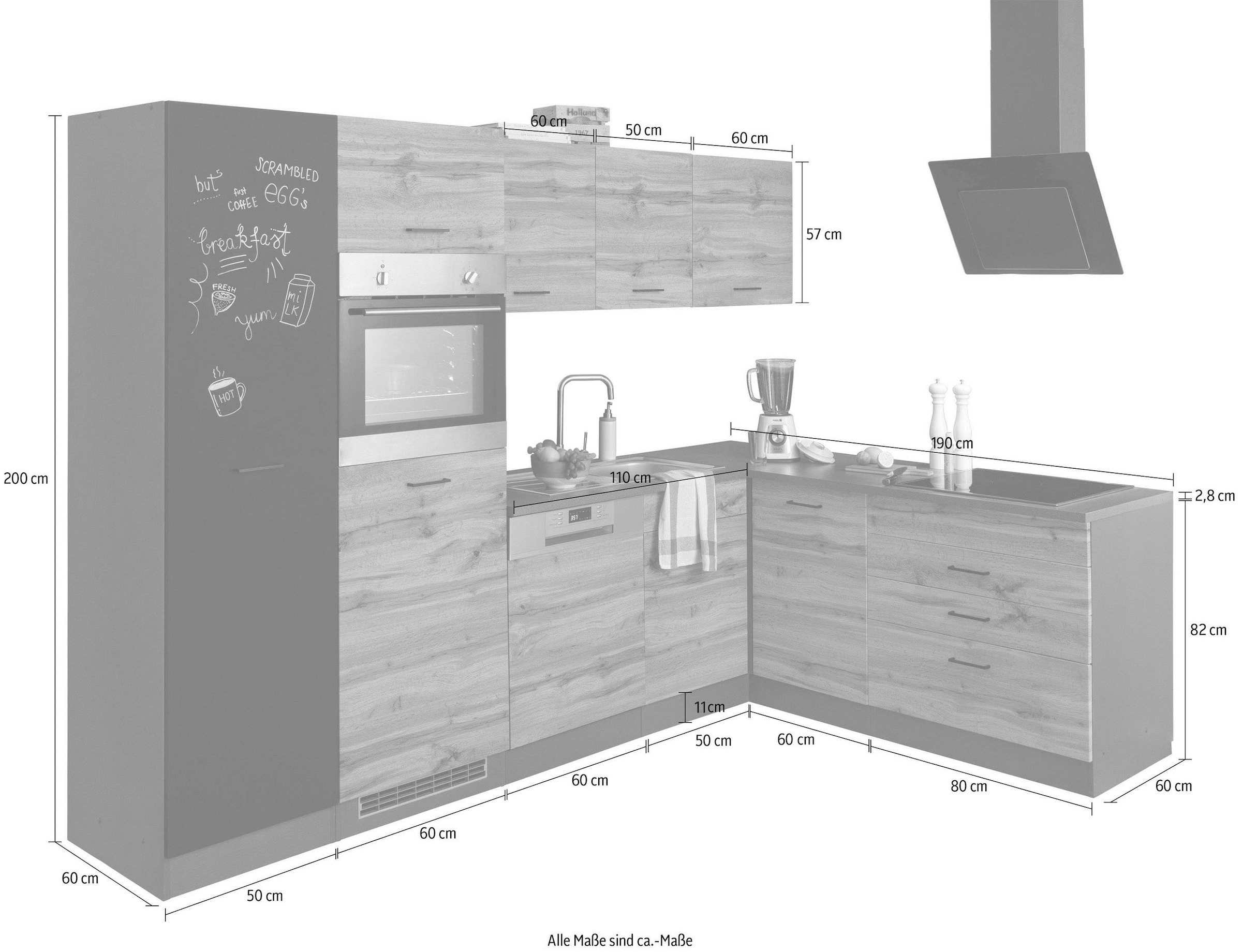 KOCHSTATION Winkelküche »KS-Trier«, ohne E-Geräte, Stellbreite 280/190 cm