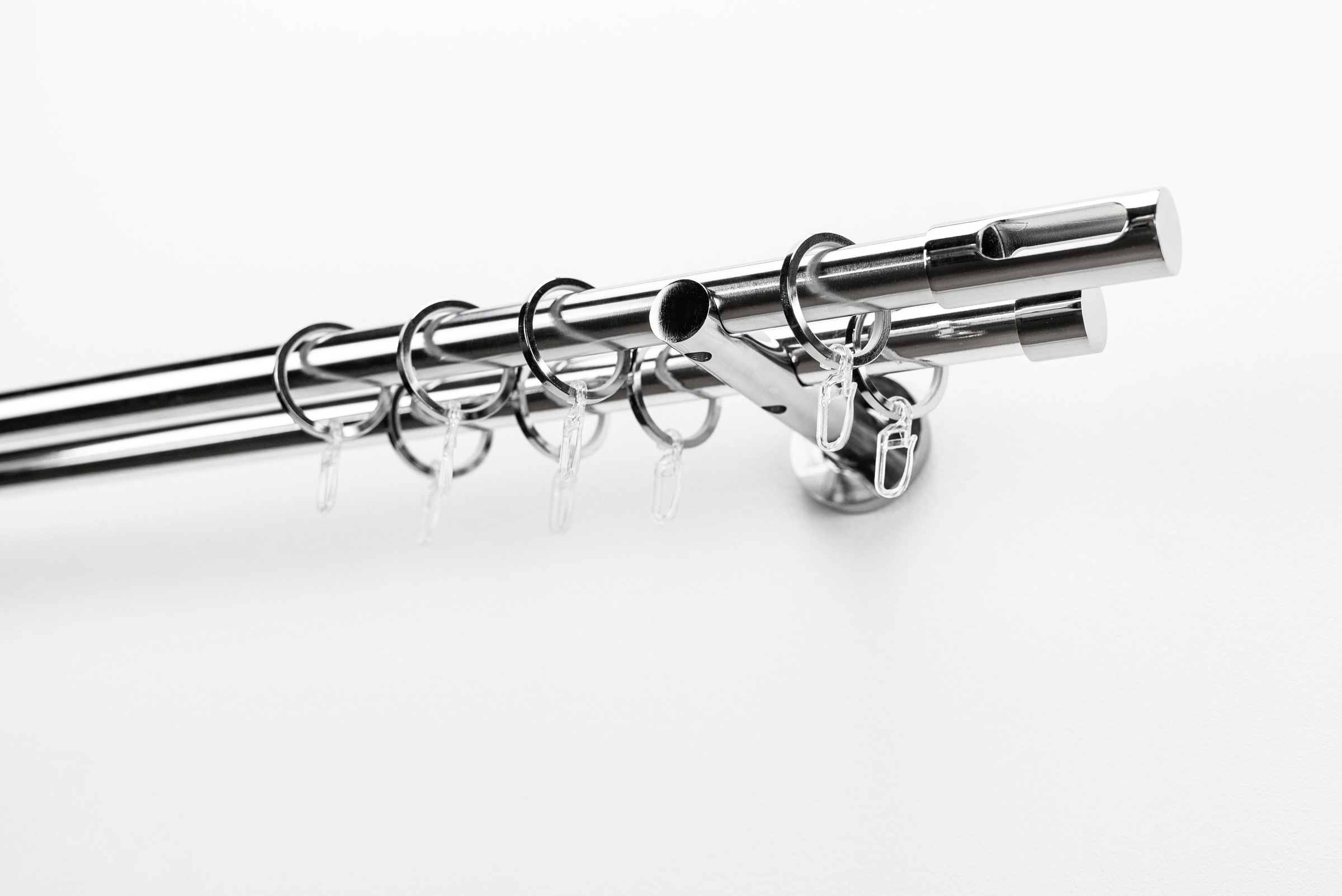 GARESA Gardinenstange »EASY« Ø 20 mm 2 läufig-läufig Wunschmaßlänge Vorhanggarnitur, verlängerbar, Endk. M. Ausschnitt, Alu, m. Ringe chromfarben...