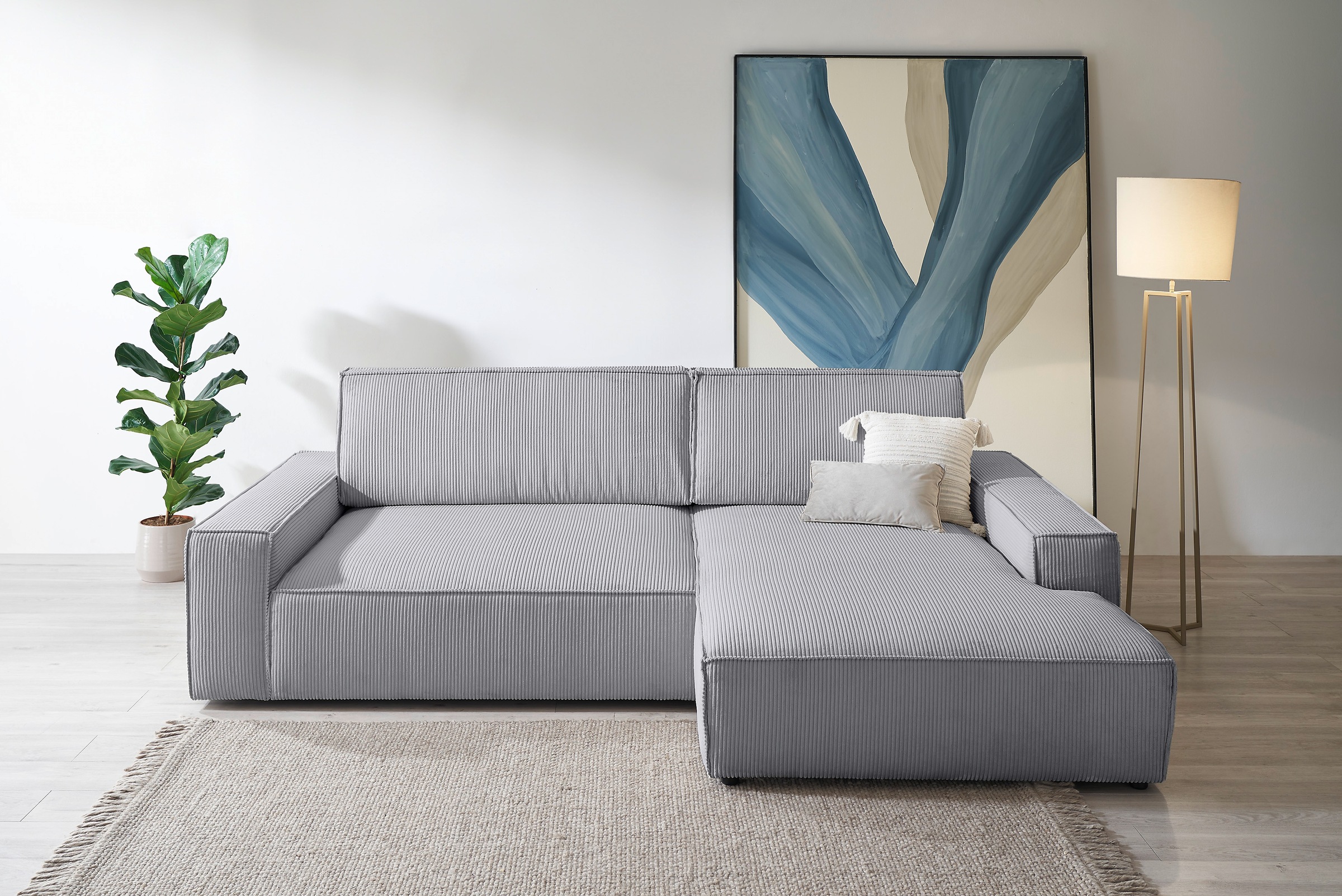 Home affaire Ecksofa »NEU: SHERWOODL XXL 284, Big-Sofa L-Form, tiefe Sitzfläche 95 cm, Cord,«, Leinenoptik, Recamiere rechts/links, auch als Schlafsofa stellbar