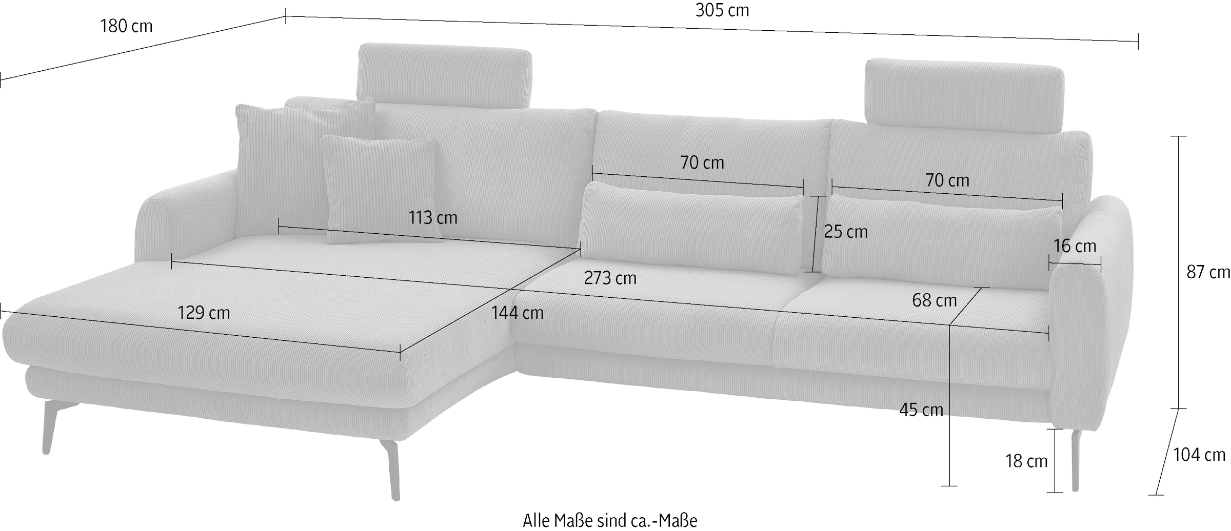 Die PlanBar Ecksofa »MP-IN23147 L-Form«, (2 St.), Kaltschaumpolsterung, softer Sitz & verstellbare Kopfstützen