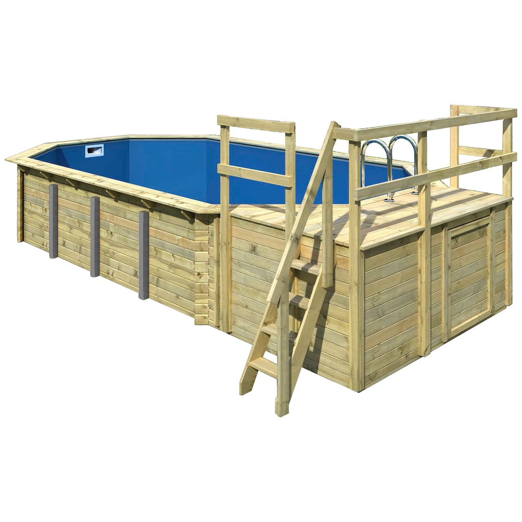 Karibu Pool »SEVILLA Set C«, BxLxH: 780x400x124 cm, mit Terrasse und kleiner Sonentertasse