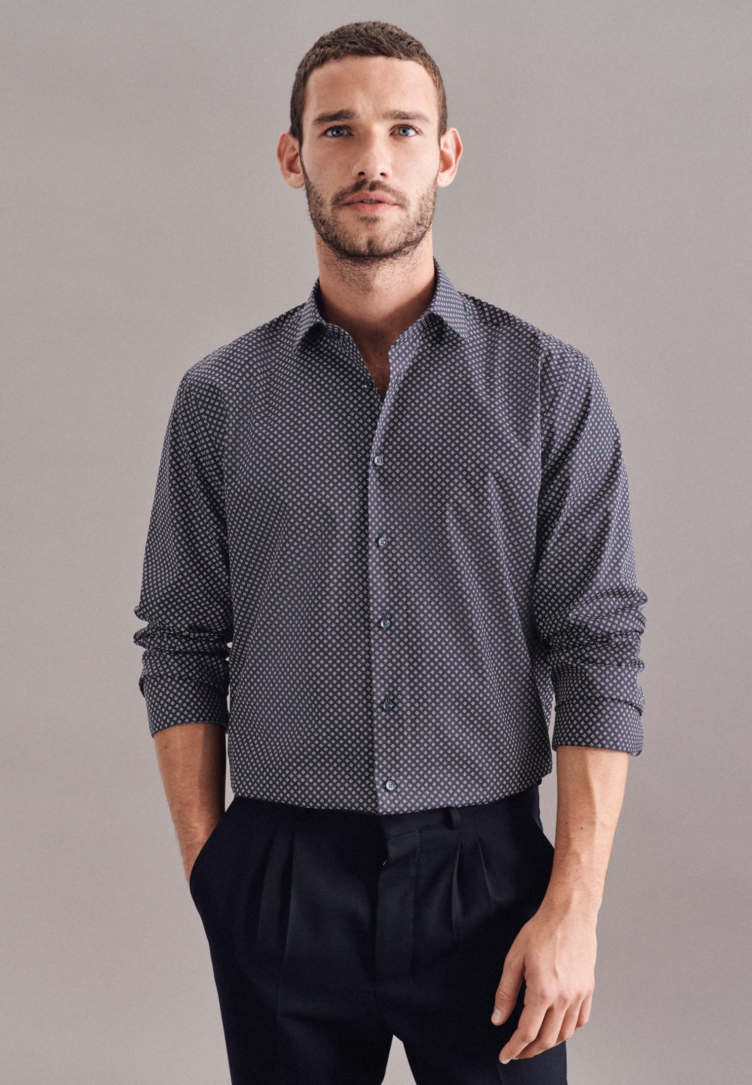 SEIDENSTICKER Businesshemd »Regular« Regular Langarm Kentkragen Druck dunkelblau M40 - normale Ärmellängen normale Ärmellängen M40 Passform: Regular