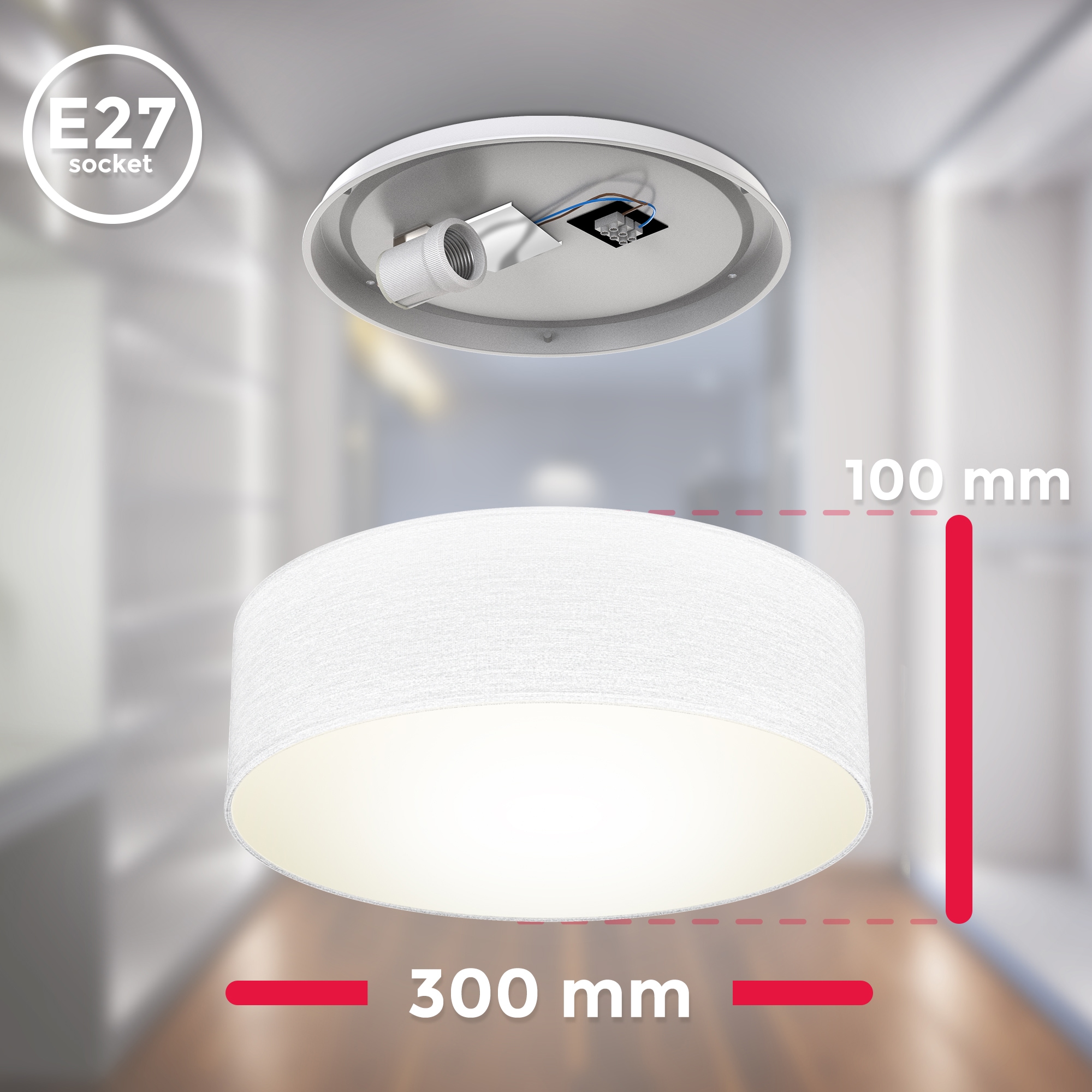 B.K.Licht Deckenleuchte E27 Deckenlampe, Textilschirm,  Wohnzimmer, Schlafzimmer, weiß, E27