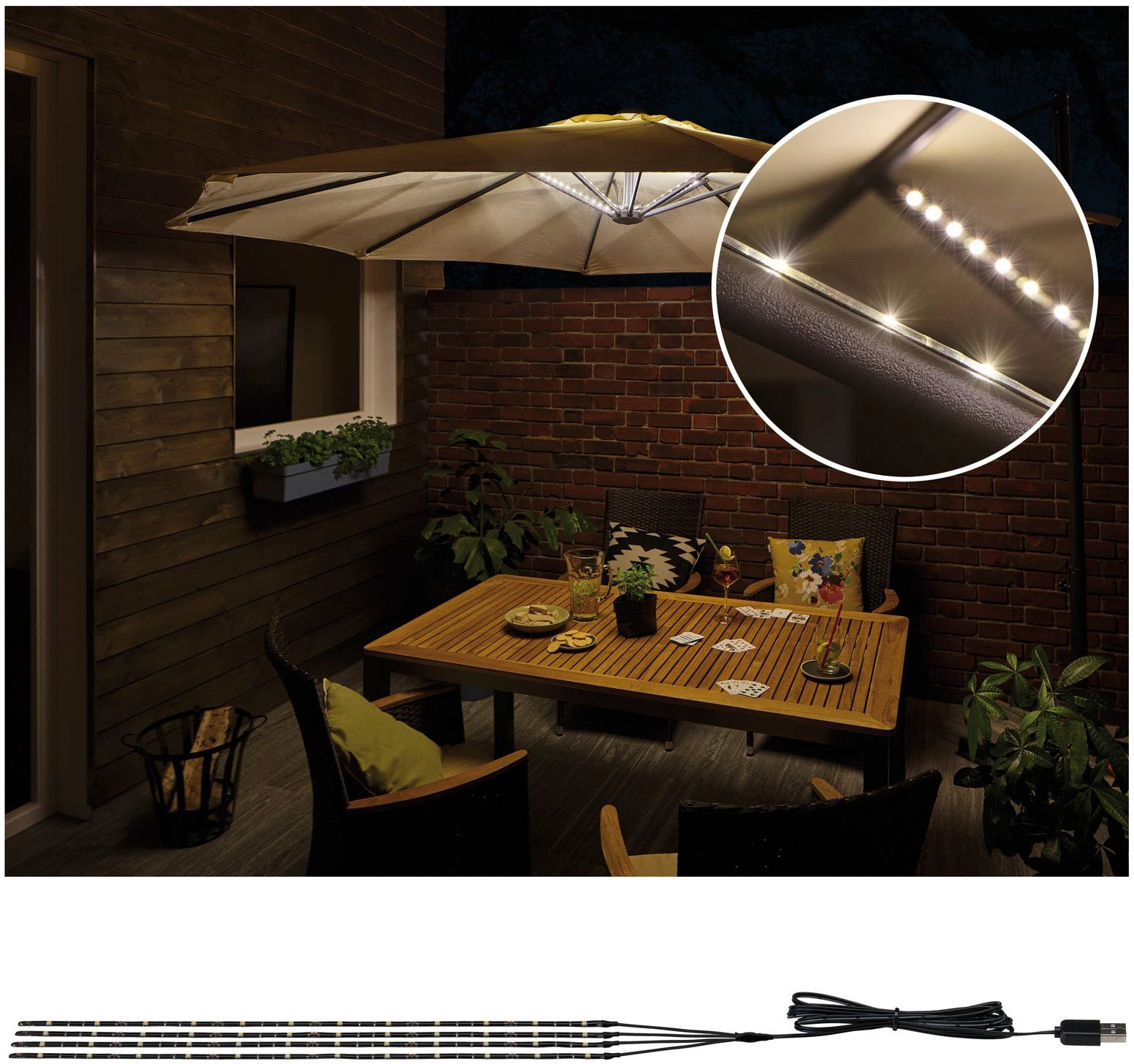 Paulmann LED-Lichterkette »Outdoor Mobile Parasol light 3000K 4x0,4m«, 4 St.-flammig, Schirmbeleuchtung