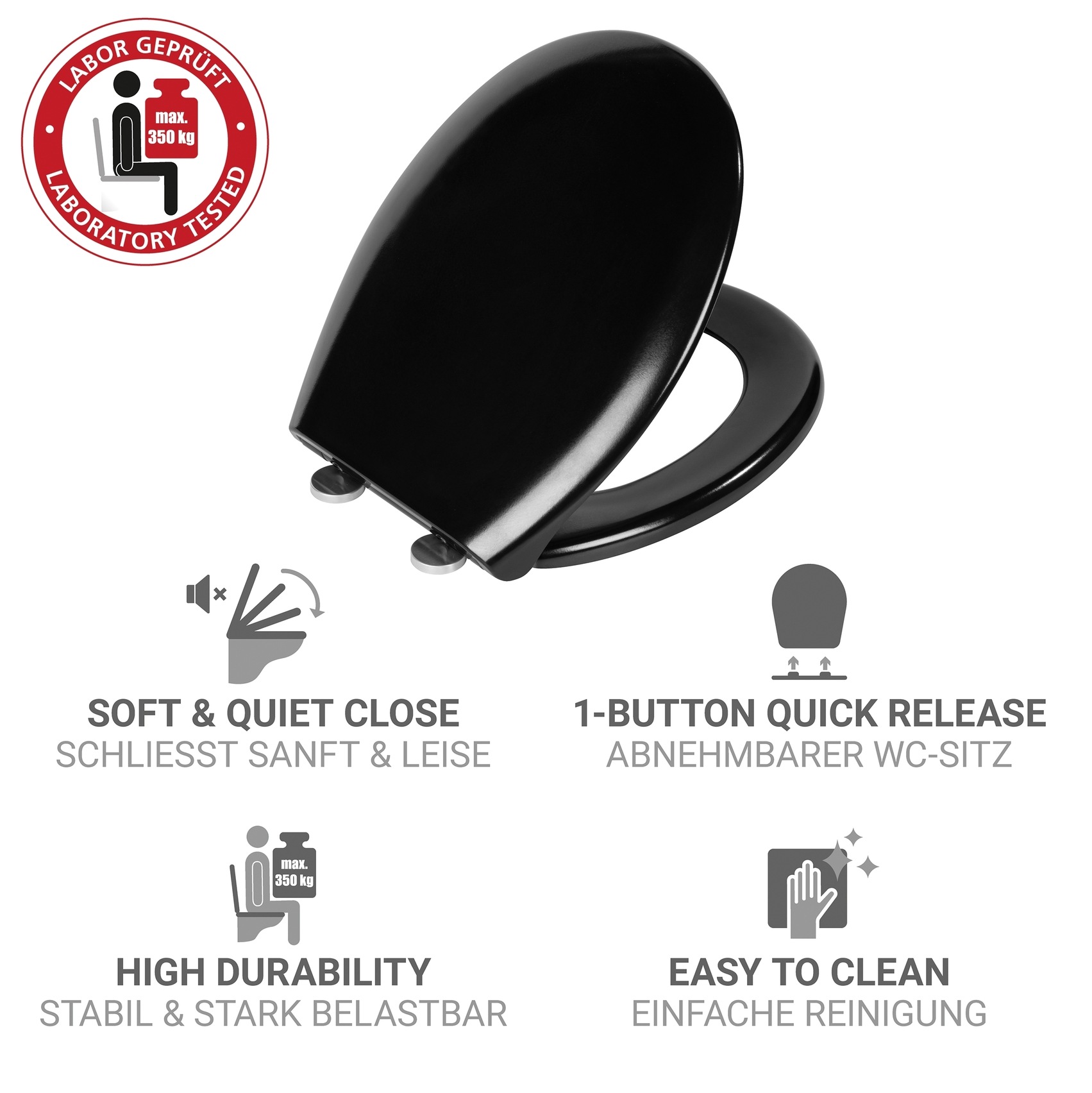 WENKO WC-Sitz »Rieti« strapazierfähiger Toilettensitz, belastbar bis 350 kg, Absenkautomatik