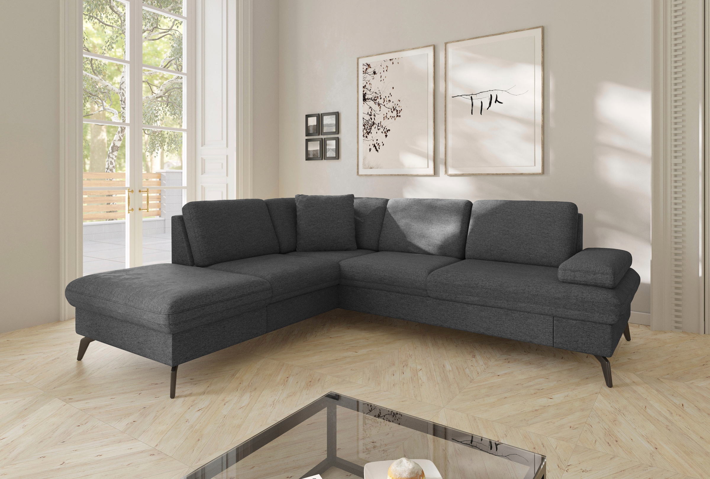 sit&more Ecksofa »Morris Jubi L-Form«, inkl. Armteilfunktion und 1 Zierkissen, wahlweise mit Bettfunktion
