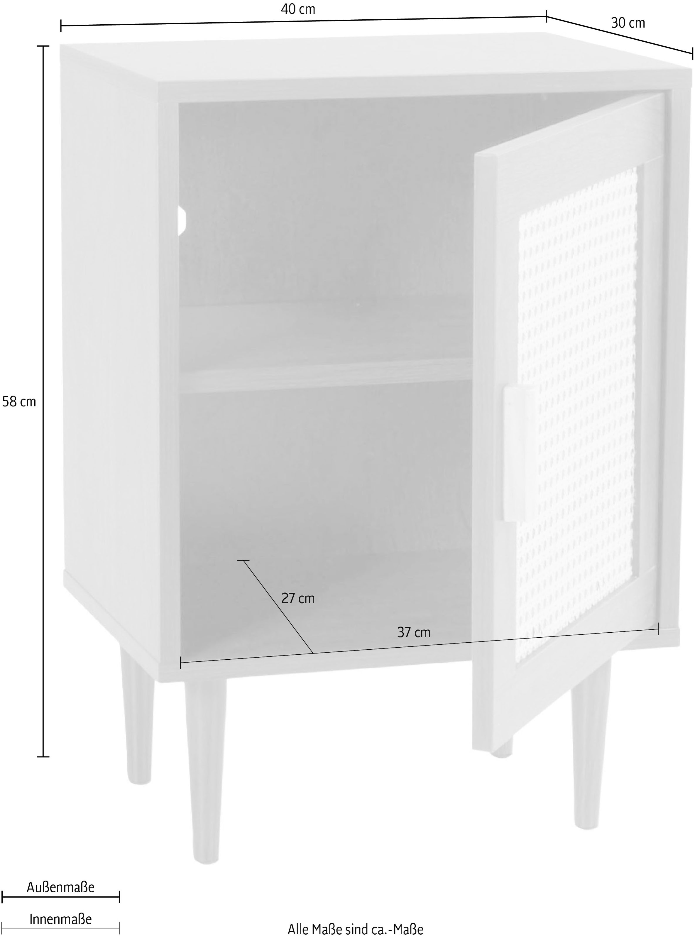 Homexperts Nachtkommode »Andy«, Kiefer Optik, Eisenfüße, B 40 T 30 H 58cm, Rattan, Kiefergriff, 1 Tür