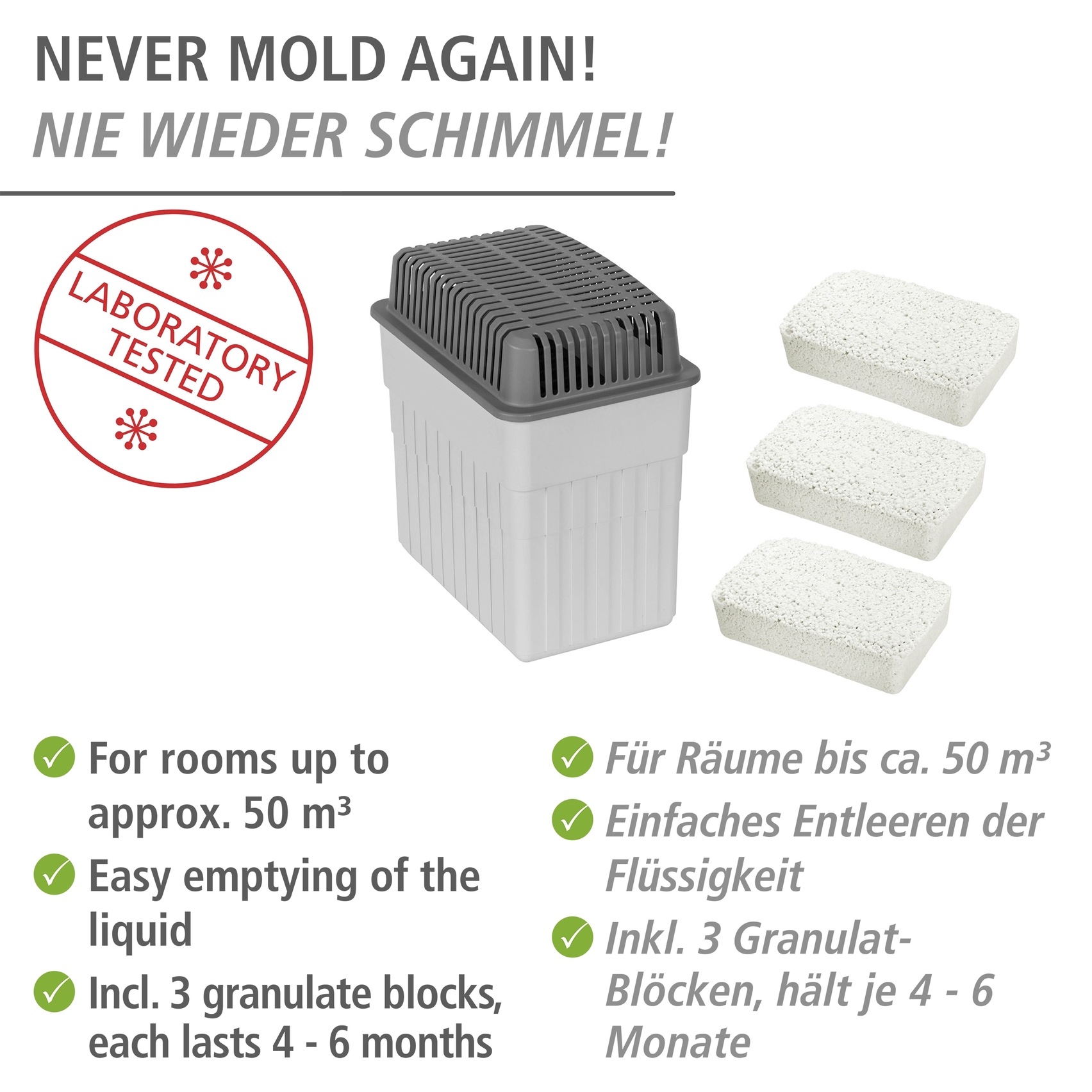 WENKO Luftentfeuchter »Box« für 50 m³ Räume für Räume bis 50 m³, entfeuchtet geräuschlos und ohne Strom